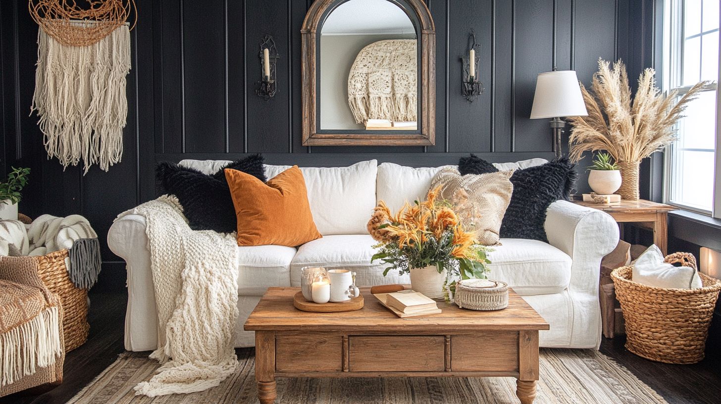 Home Styling Tips to Create a Cozy, Family-Friendly Space in a dark room with white couch.