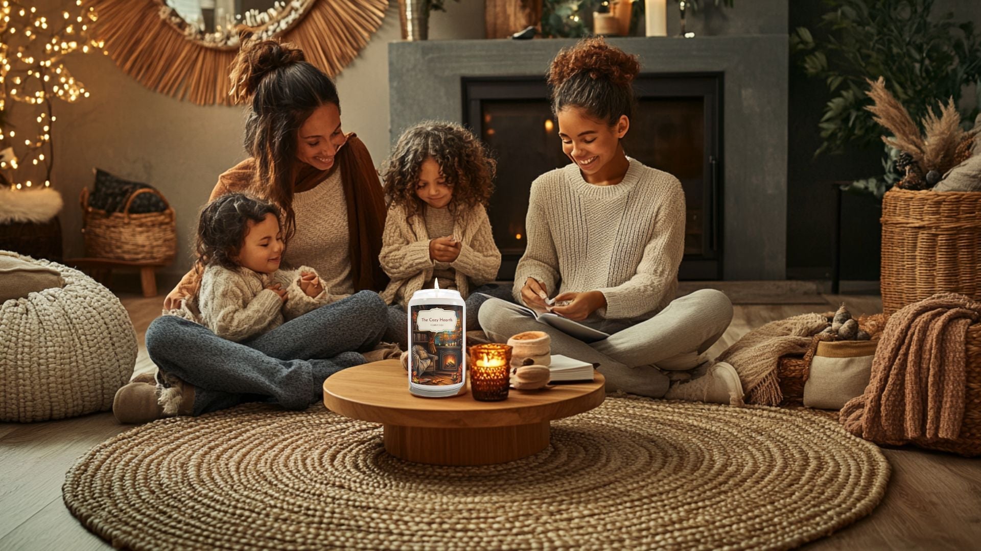 Family time sitting around with candles including Durazza's Cozy Hearth Cinnamon Candle.