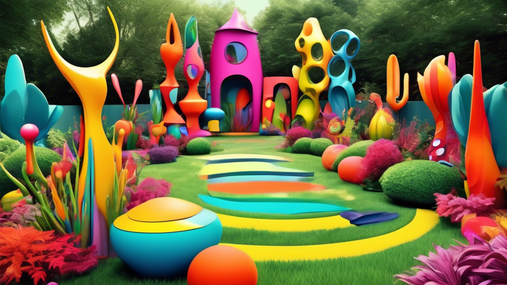 **DALL-E Prompt:**

Generate an image of a whimsical backyard garden filled with brightly colored, abstract sculptures and whimsical yard art The yard should have a vibrant and playful atmosphere, wit