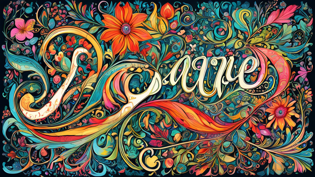 An elegant and sophisticated digital illustration of the lettering artwork of Joanne Sharpe The image should showcase the intricate details, flowing lines, and vibrant colors of her signature style In