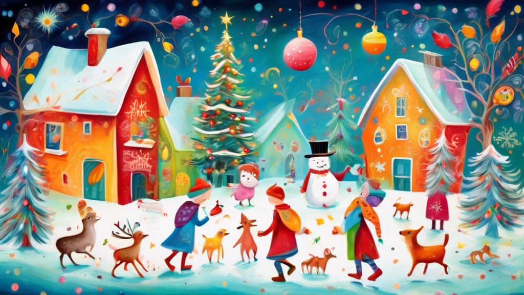 Immerse yourself in the enchanting world of whimsical Christmas paintings, where vibrant colors, pla