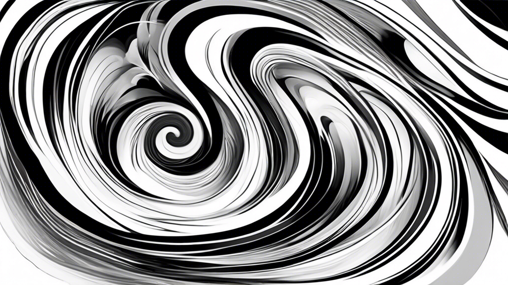 Whimsical and ethereal black and white abstract art, featuring swirling curves and flowing lines that evoke a sense of movement and lightness The composition should be balanced and harmonious, with a 