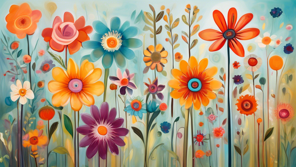 Immerse yourself in the whimsical realm of flower paintings, where vibrant hues, playful brushstroke