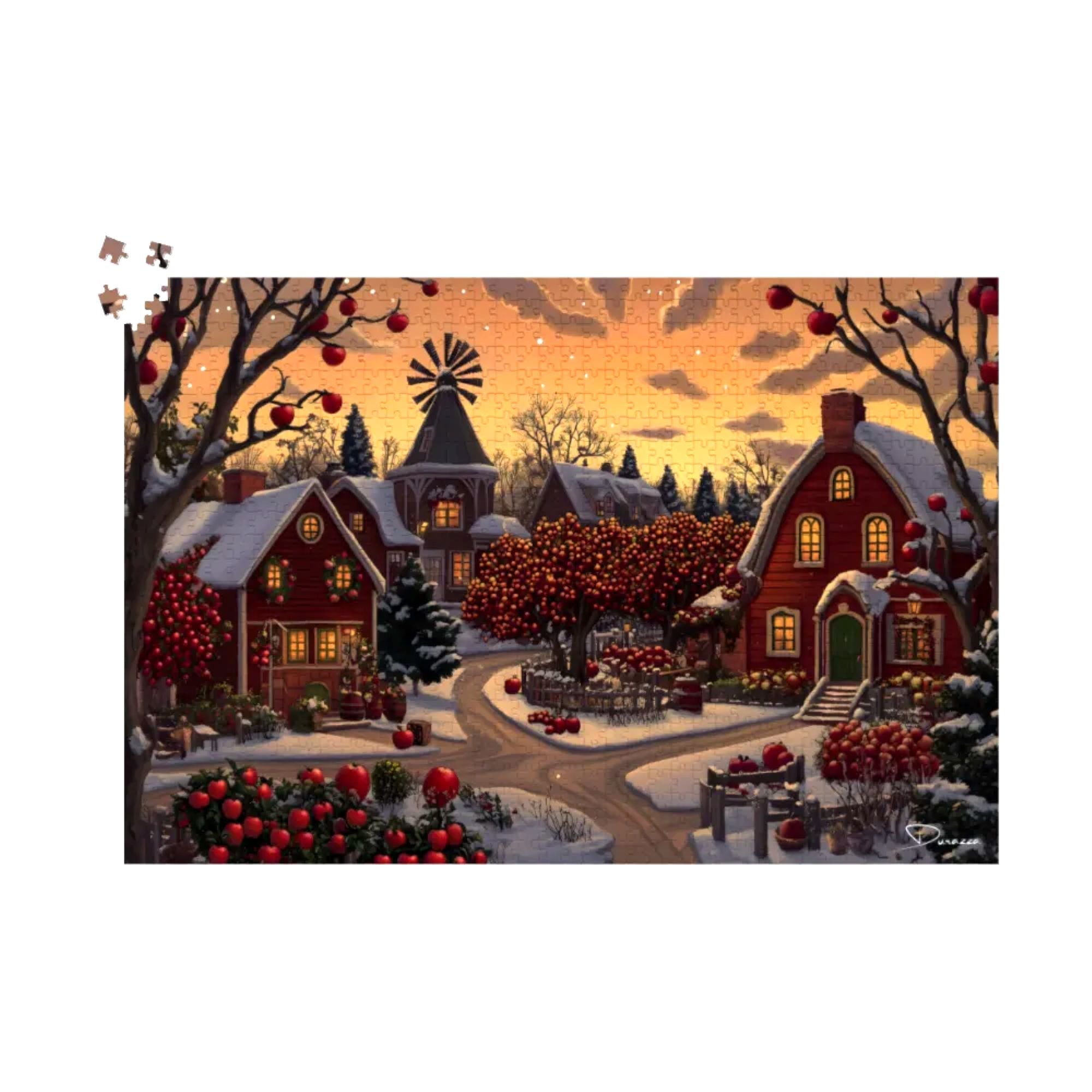 Festive Winter and Christmas wooden puzzles with vibrant designs, available in various sizes for teens and adults