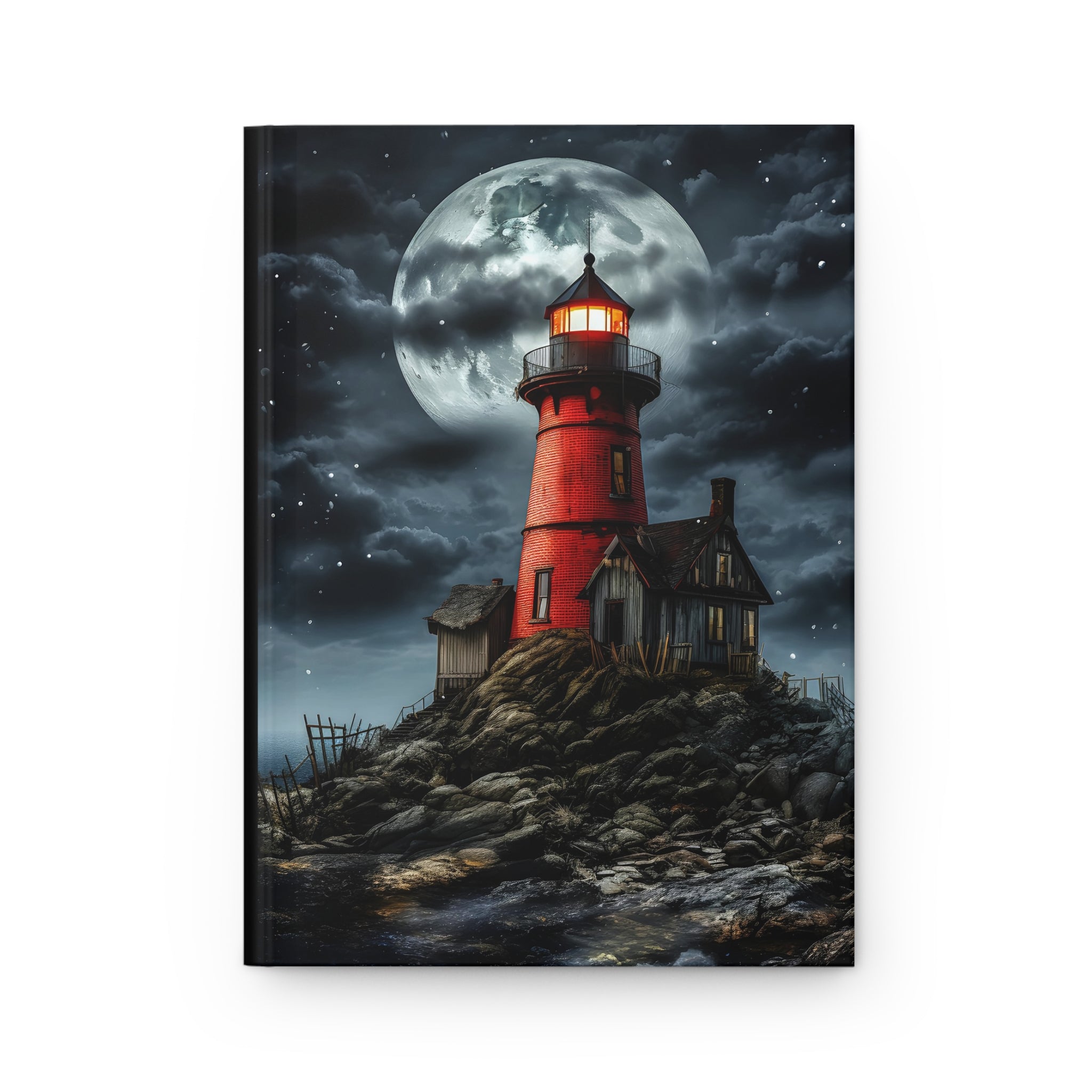 Red Lighthouse Journal: Lined Hardcover Coastal Notebook