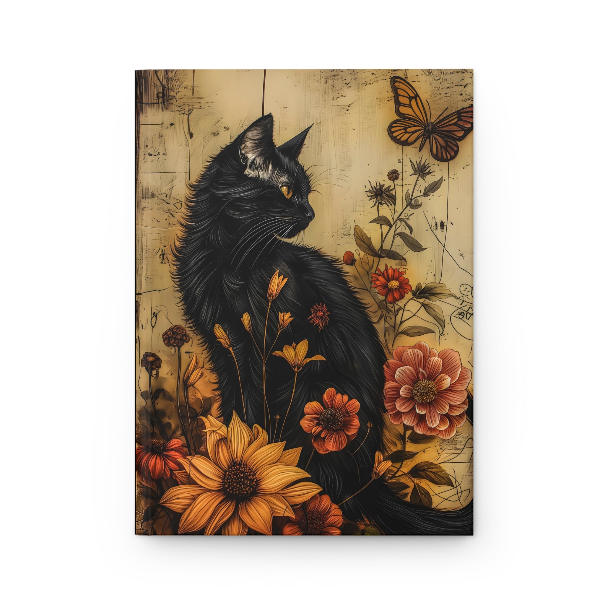 A Feline's Flourish Journal, Black Cat Hardcover Lined Notebook