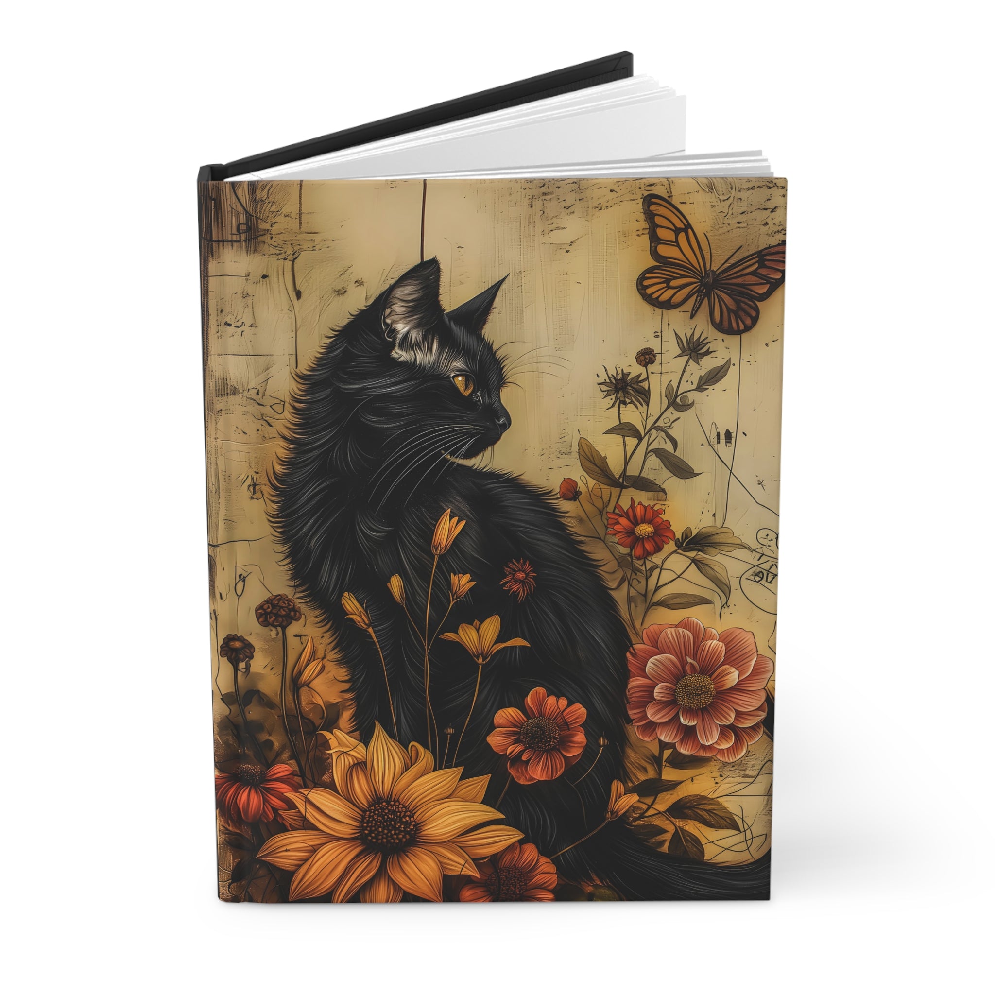 A Feline's Flourish Journal, Black Cat Hardcover Lined Notebook