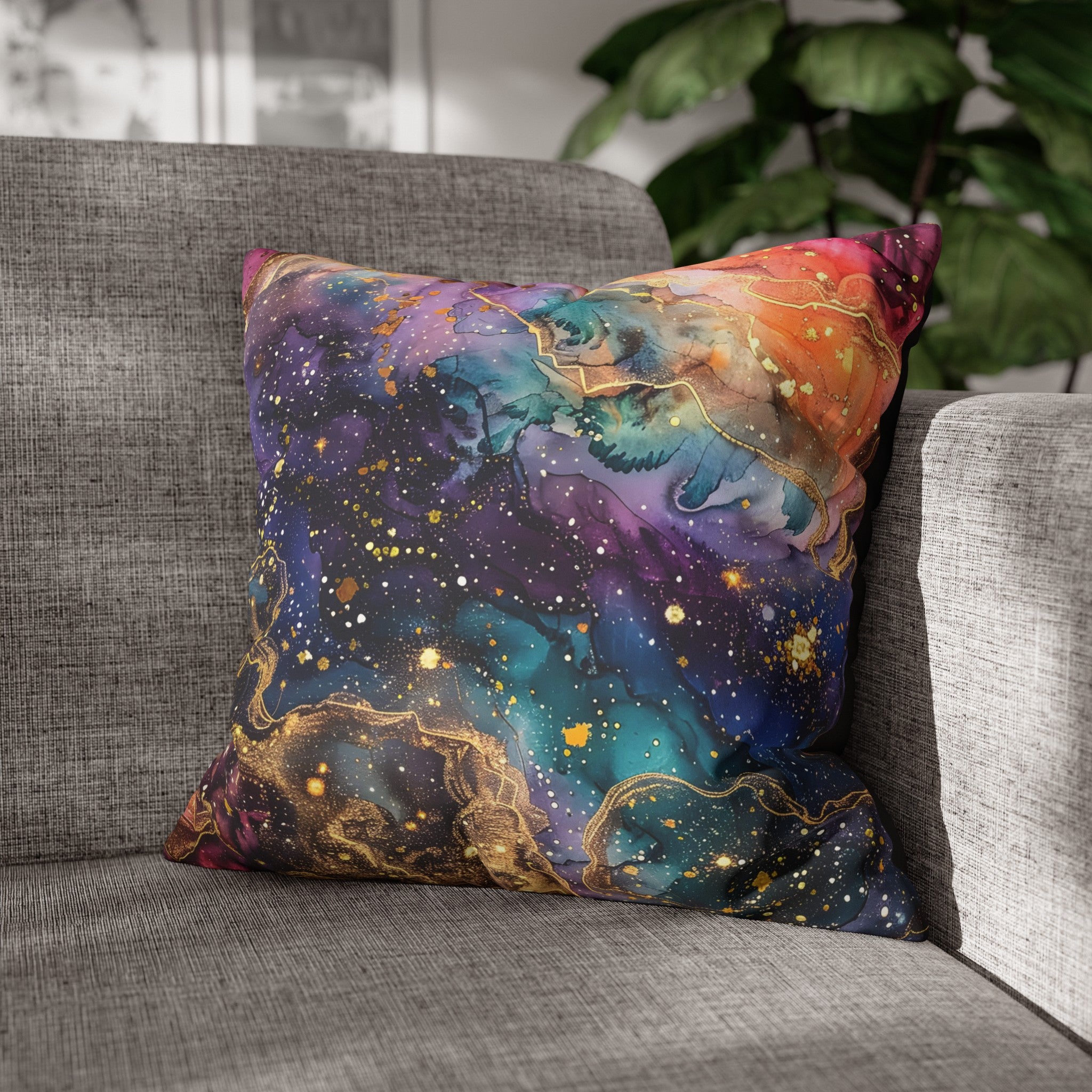 Mystical Moonbeam Faux Suede Pillow: Cosmic Celestial Decor