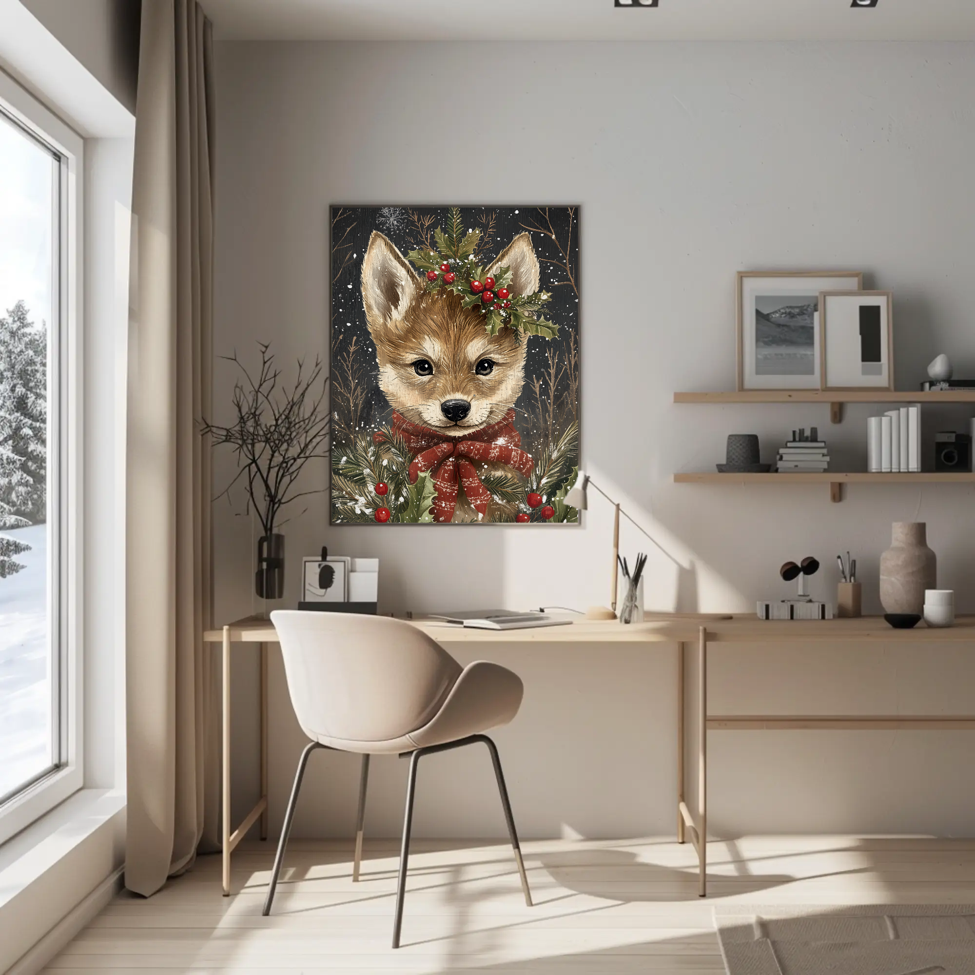 Baby Wolf Winter's Tale Wall Art: Animal Holiday Decor