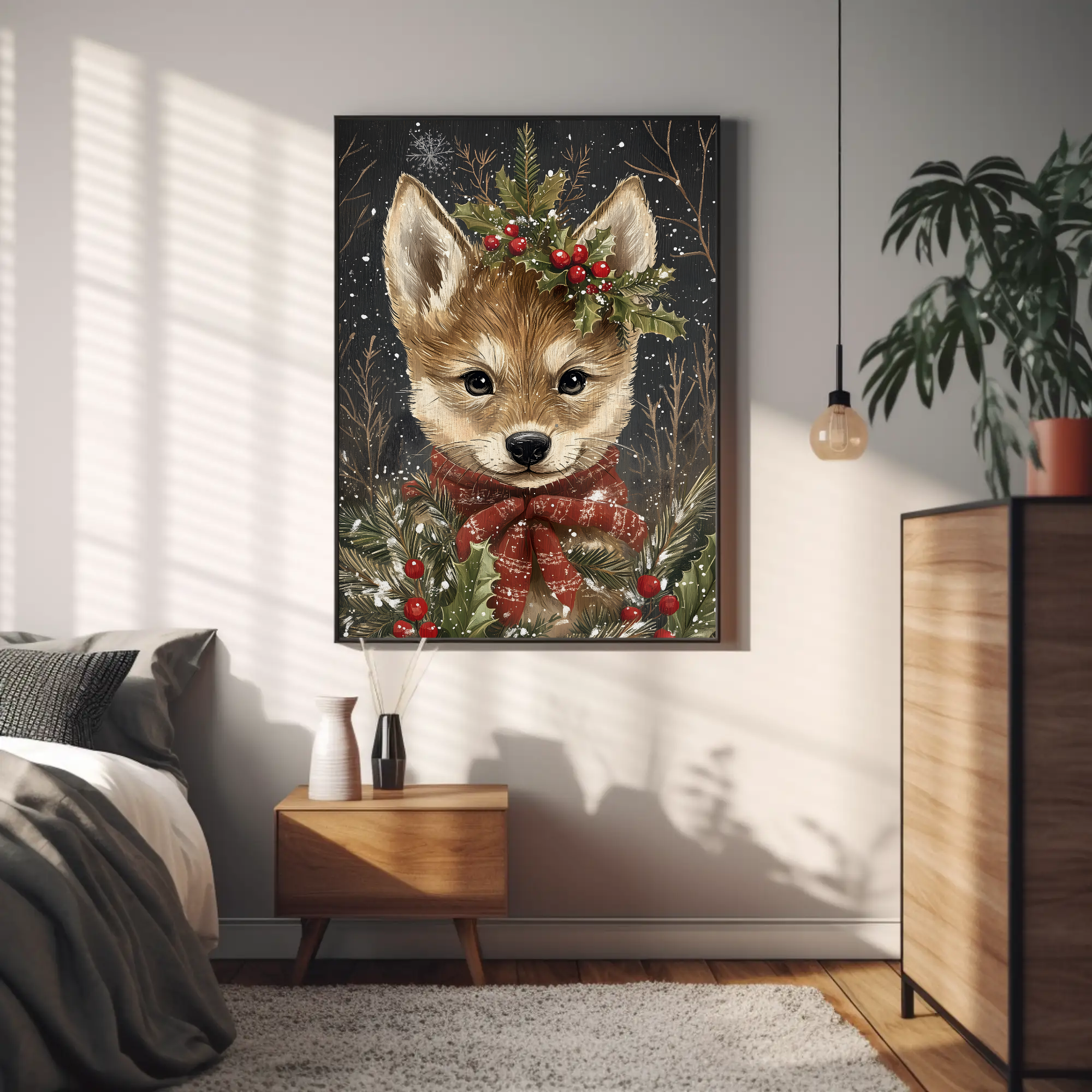 Baby Wolf Winter's Tale Wall Art: Animal Holiday Decor