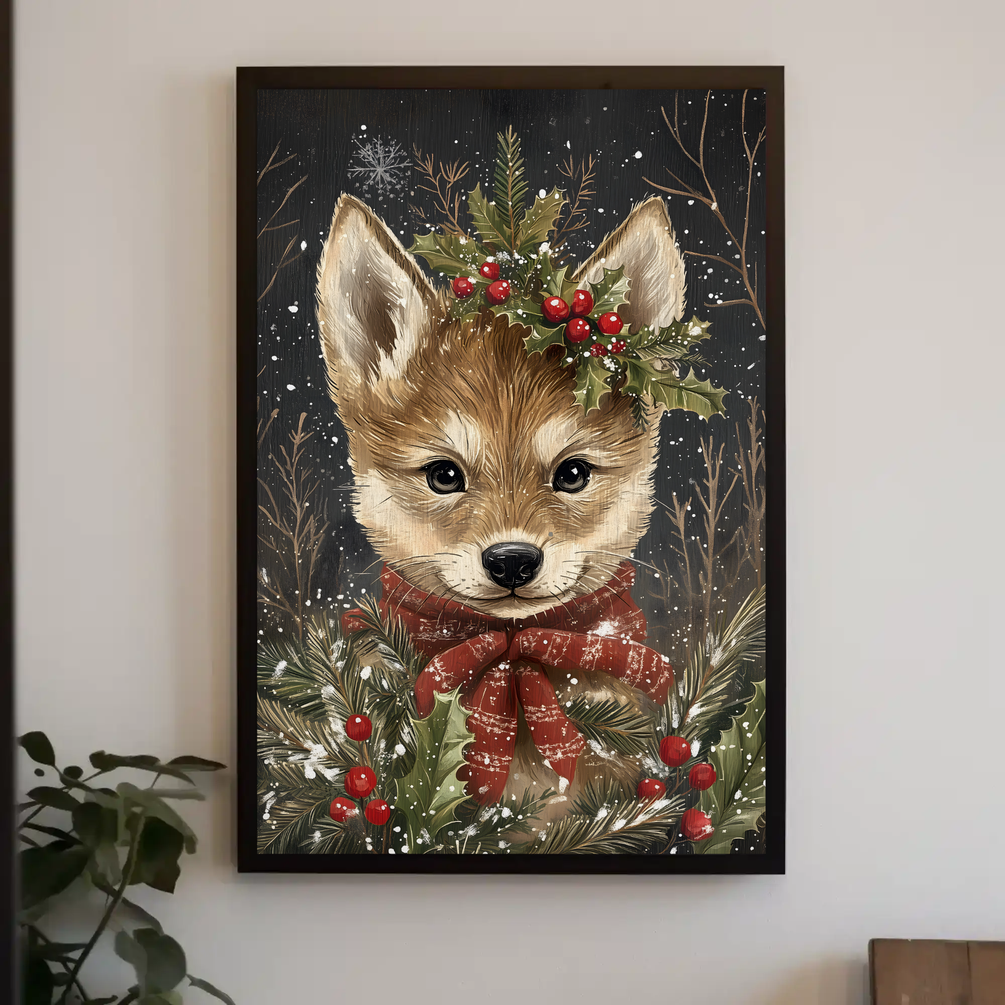 Baby Wolf Winter's Tale Wall Art: Animal Holiday Decor