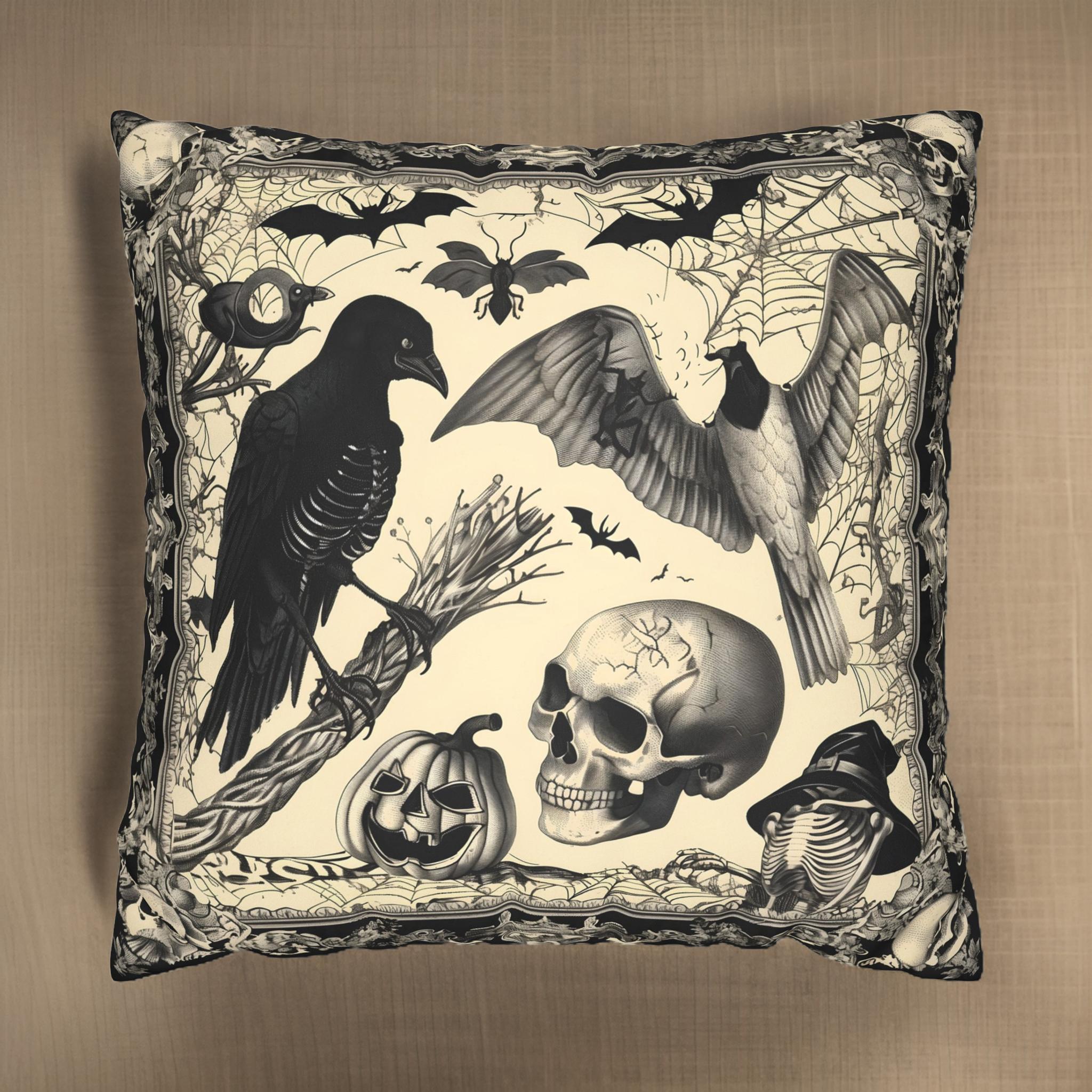 Black and Bone Gothic Throw Pillow Faux Suede