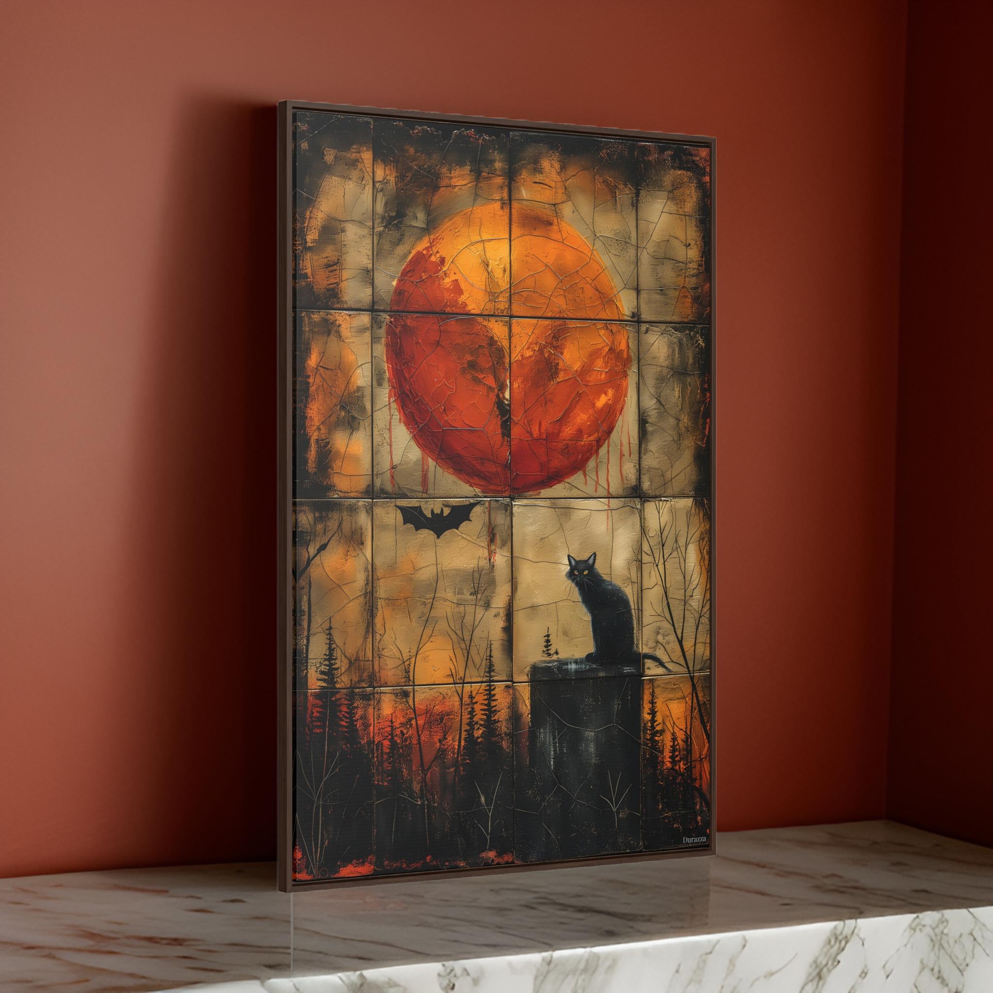 Blood Moon Cat Wall Art: Goth Painting