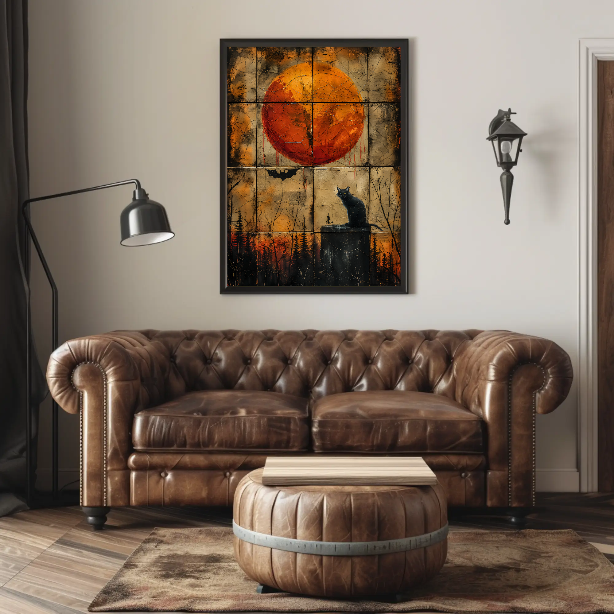 Blood Moon Cat Wall Art: Goth Painting for Gothic Halloween Decor