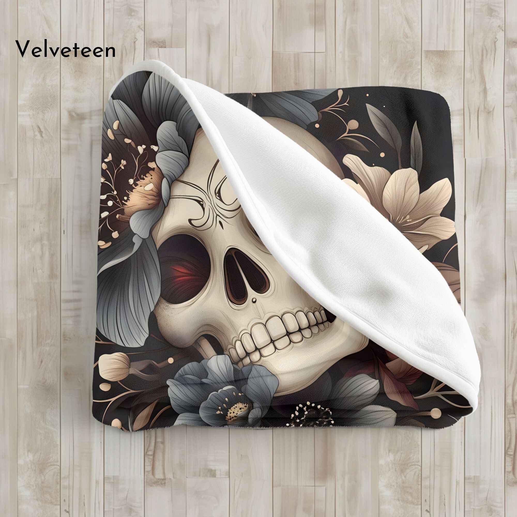 Blue Blossom Skull Throw Blanket: Gothic Bohemian Home Decor