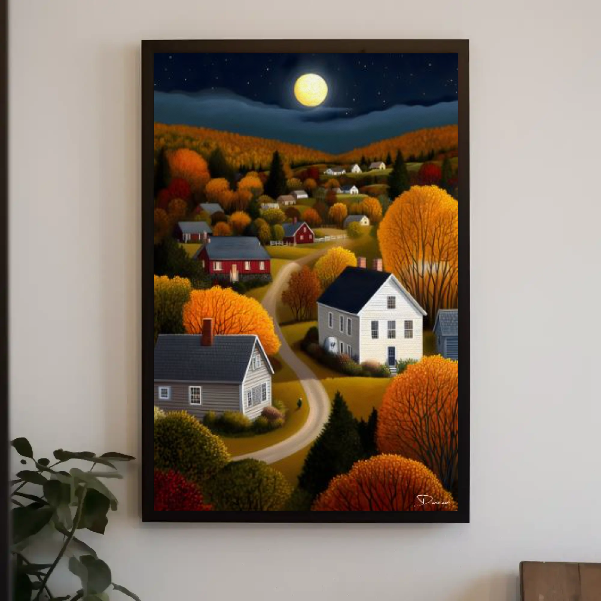 Countryside Harvest Moon Wall Art: Autumn Decor