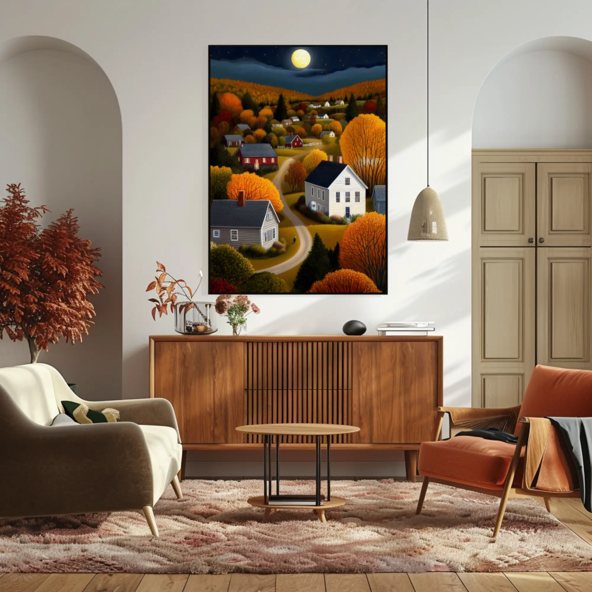 Countryside Harvest Moon Wall Art: Autumn Decor