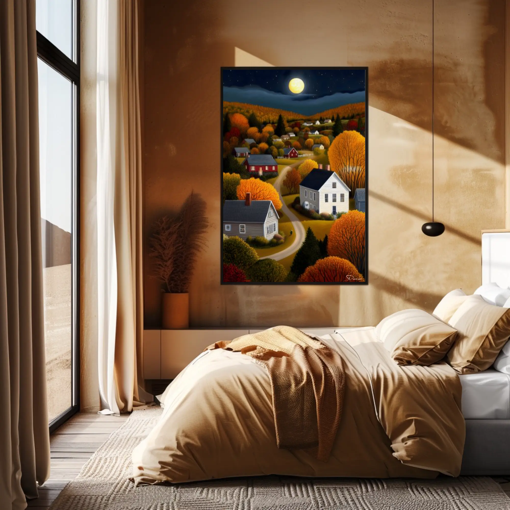 Countryside Harvest Moon Wall Art: Autumn Decor