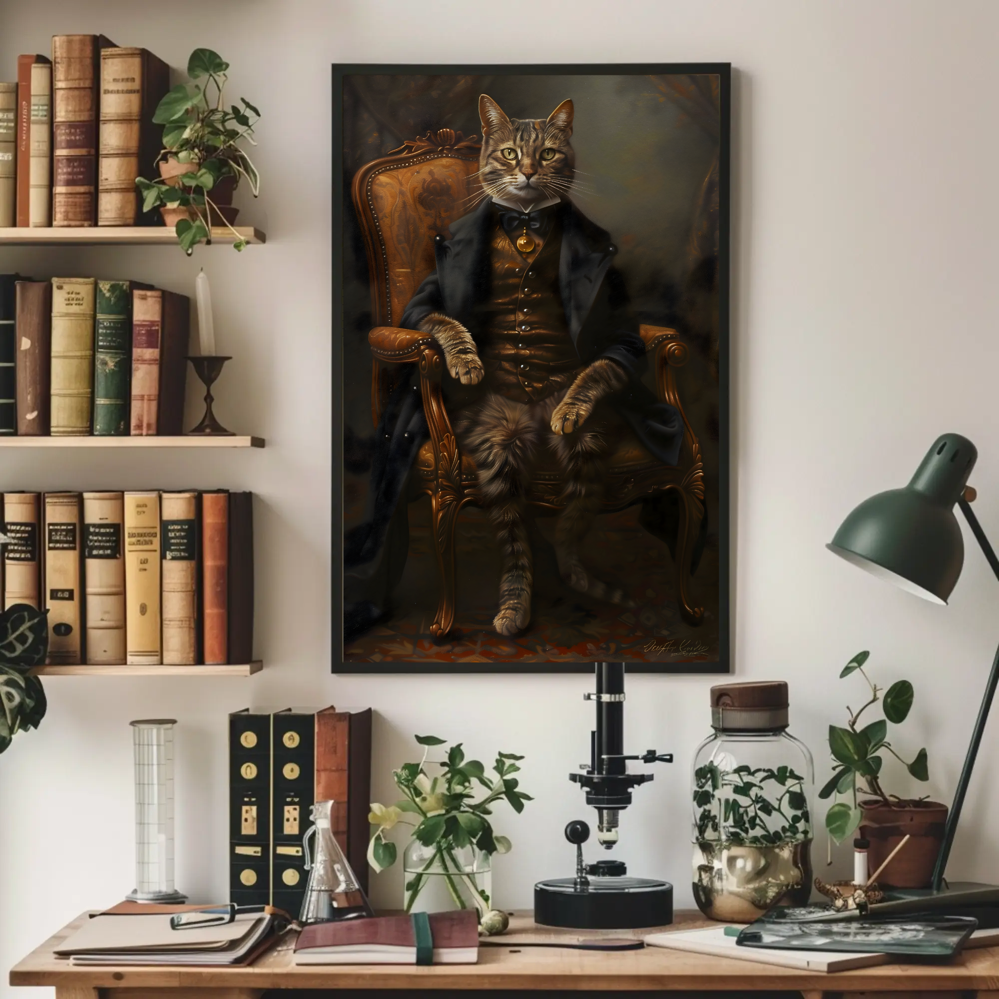 Dapper Cat Wall Art: Victorian Vintage Painting