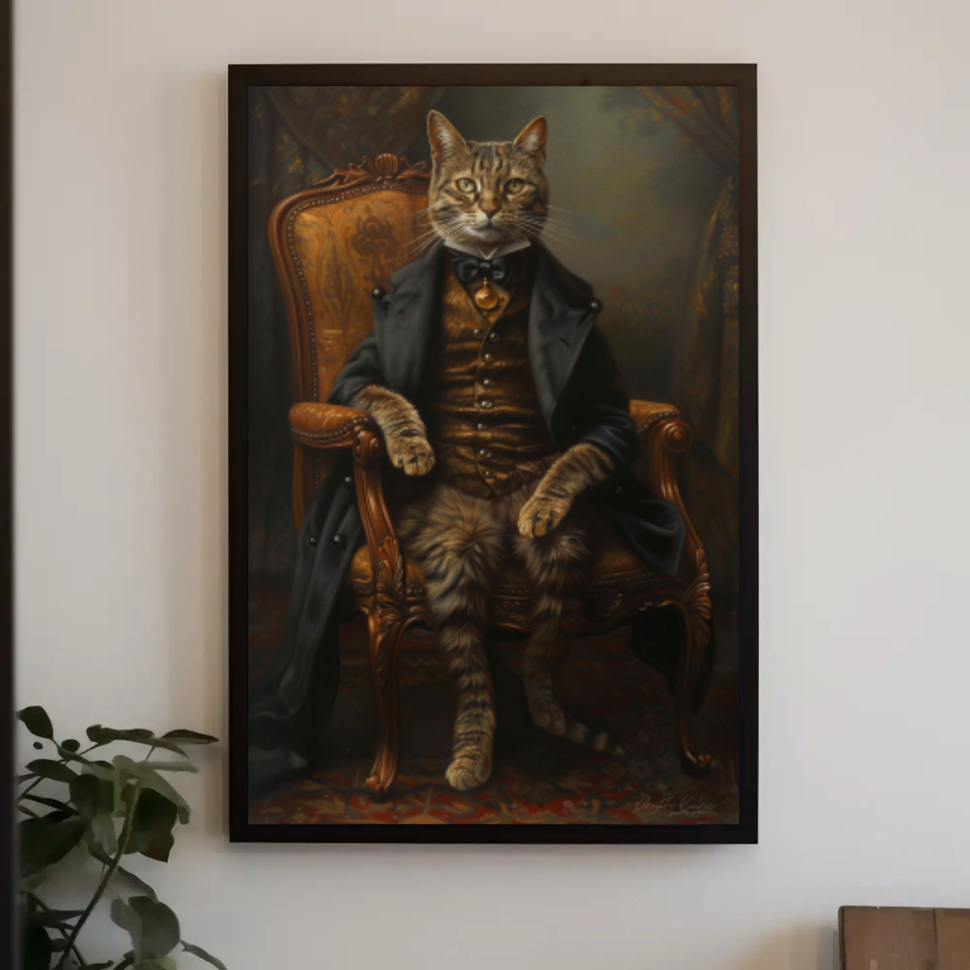 Dapper Cat Wall Art: Victorian Vintage Painting