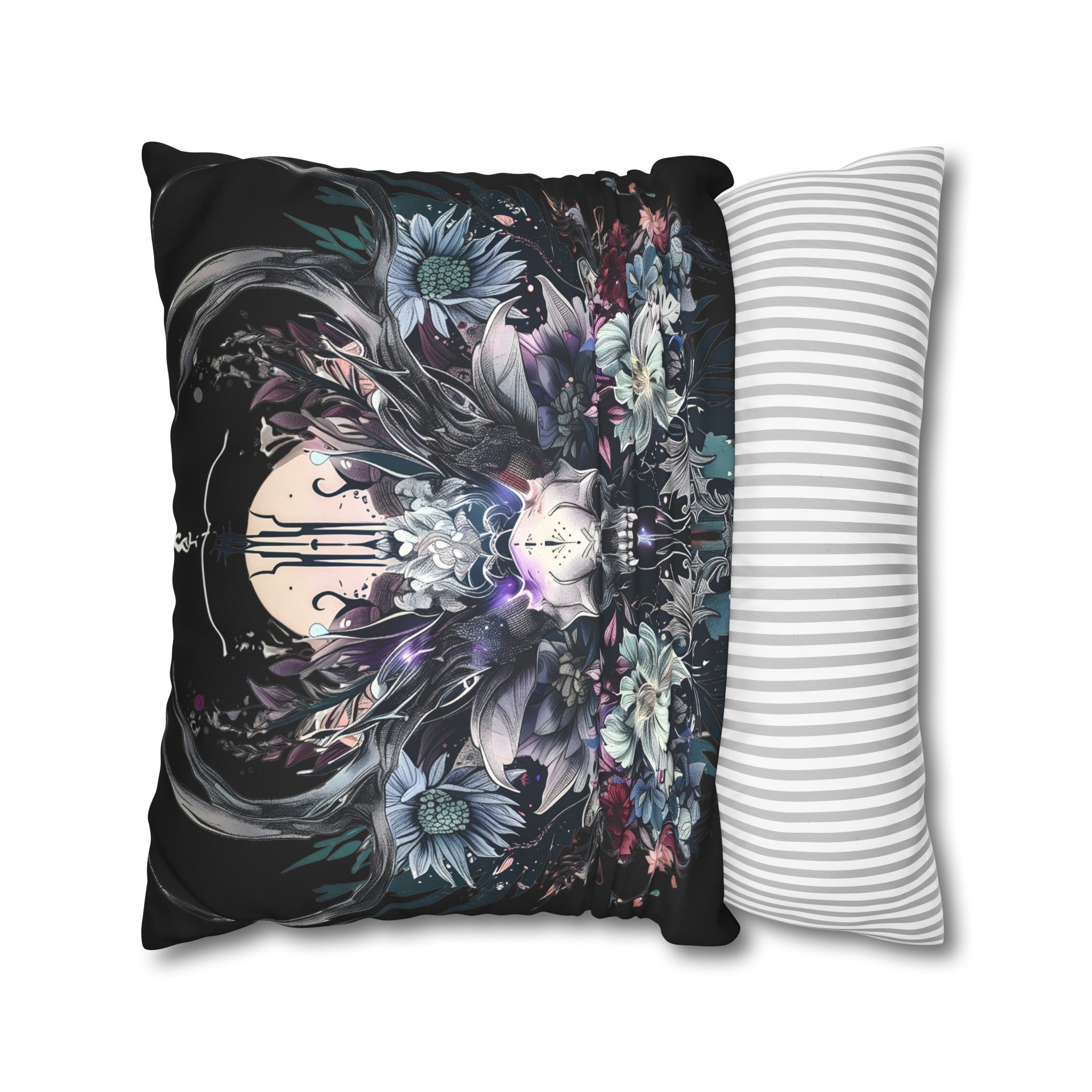 Ethereal Horned Skull Throw Pillow: Fantasy Decor