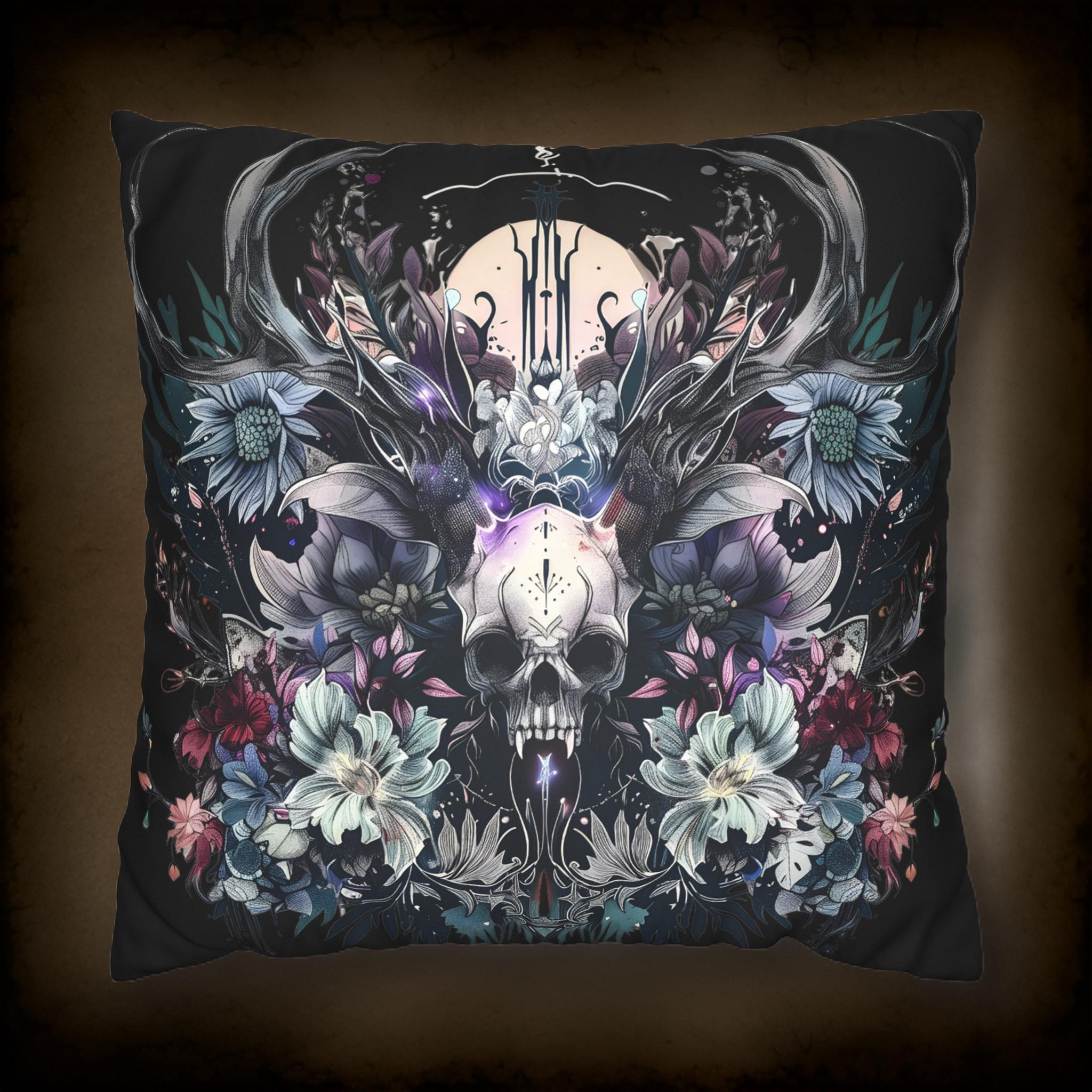 Ethereal Horned Skull Throw Pillow: Fantasy Decor