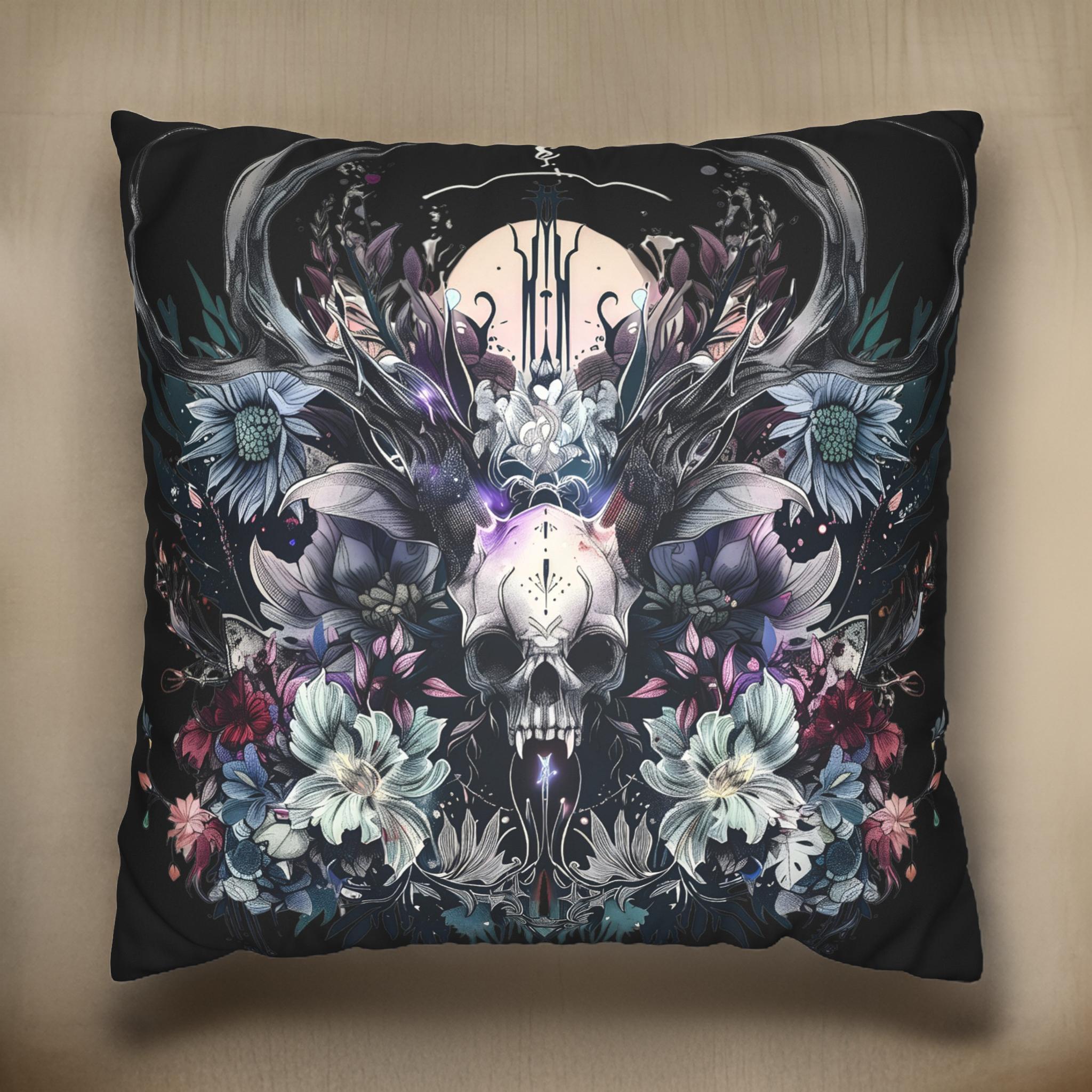 Ethereal Horned Skull Throw Pillow: Fantasy Decor