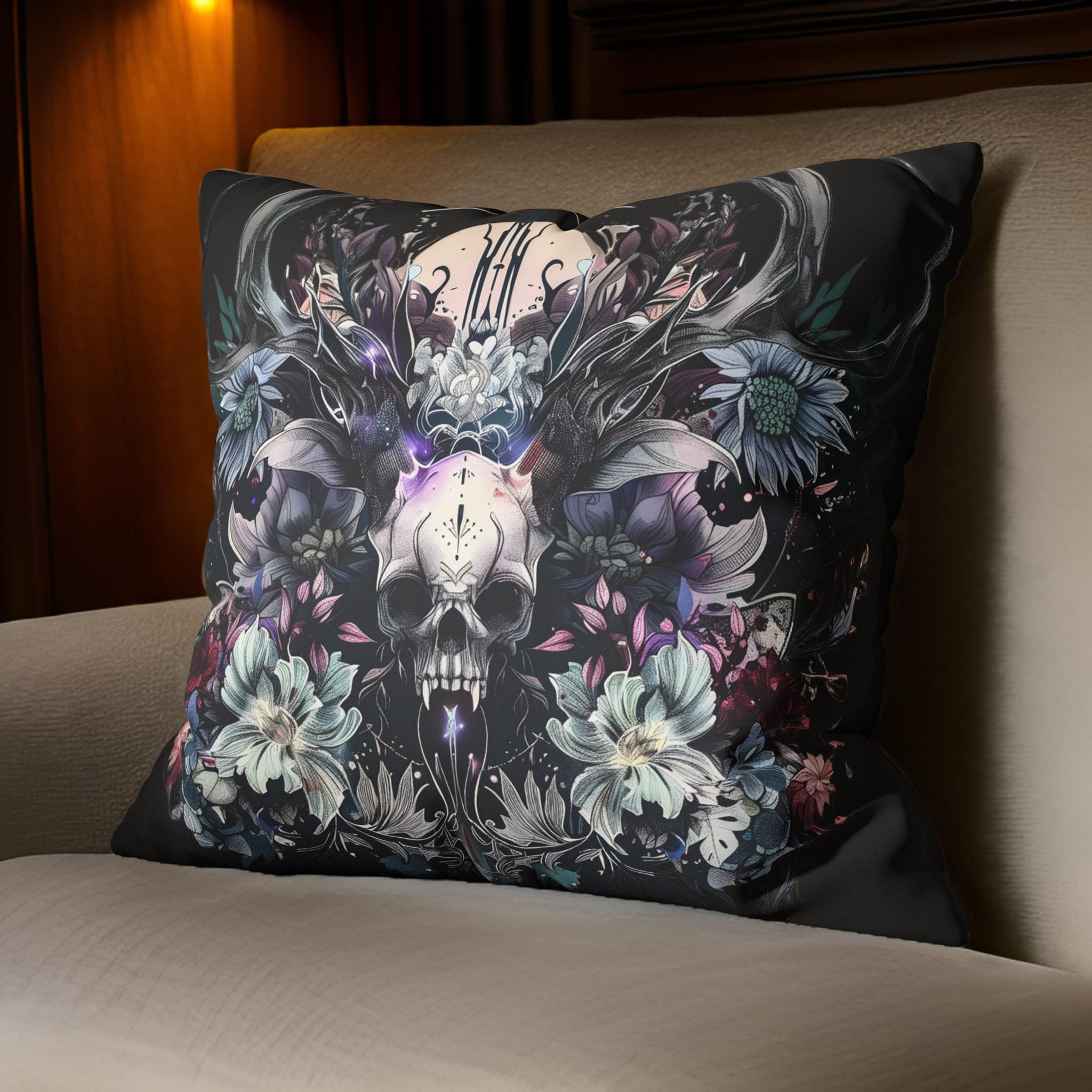 Ethereal Horned Skull Throw Pillow: Fantasy Decor