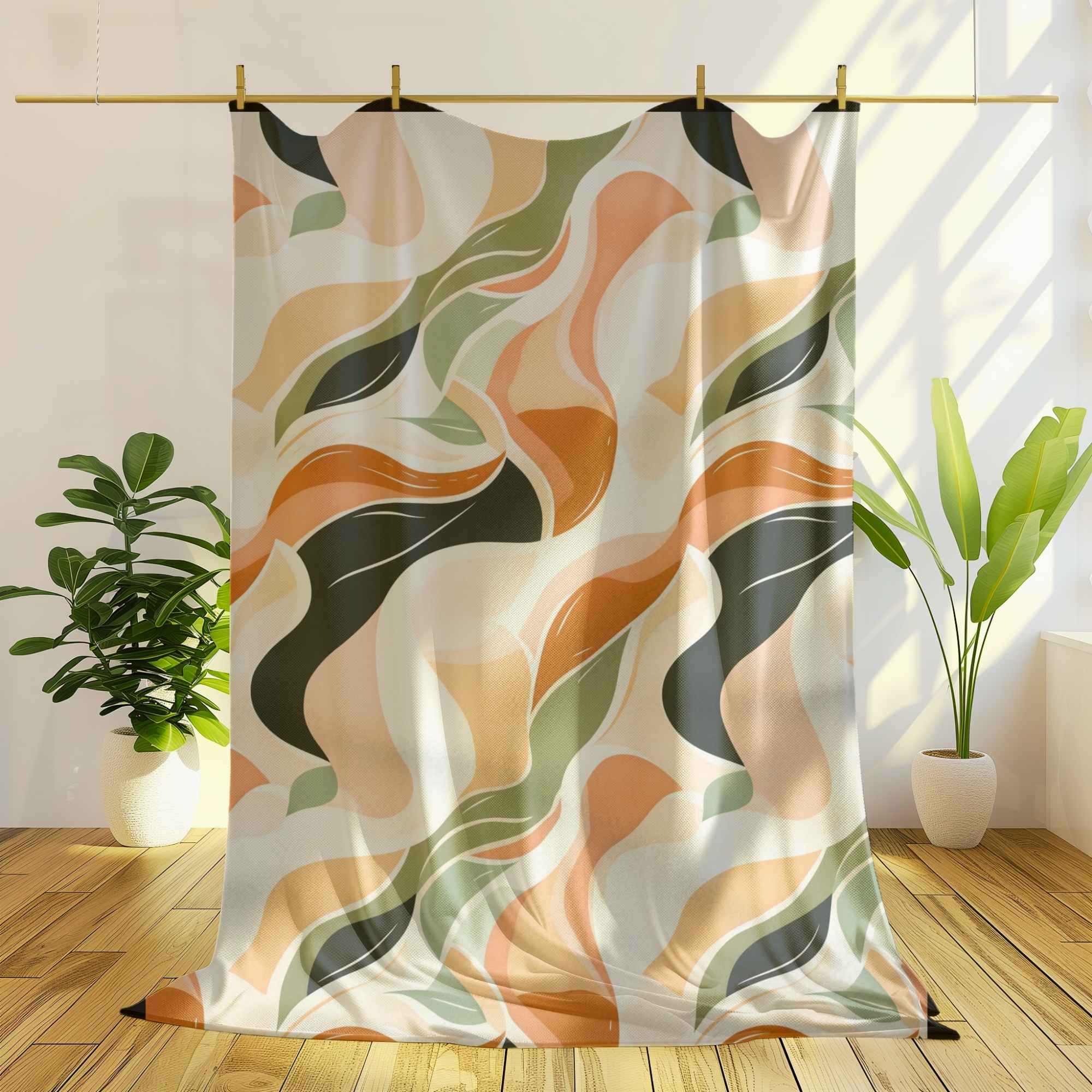 Flowing Earth Throw Blanket: Wavy Bohemian Style Decor