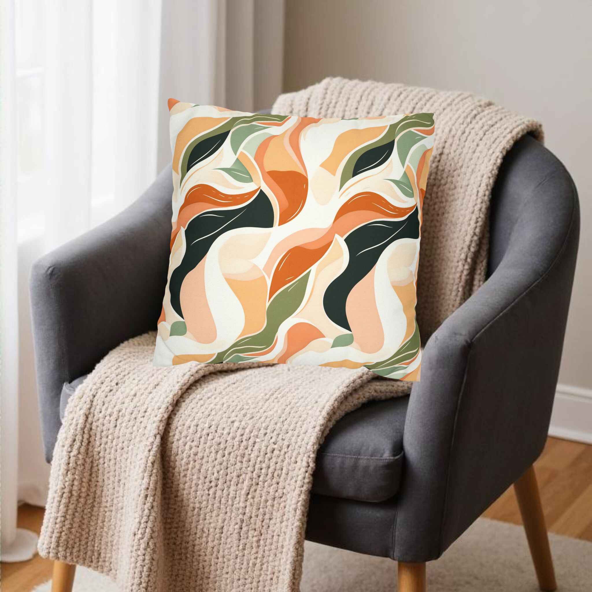 Flowing Earth Throw Pillow: Natural Bohemian Decor