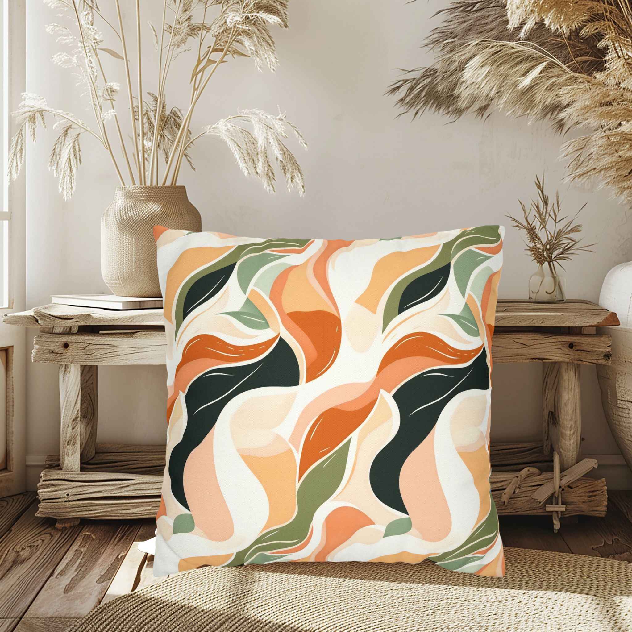 Flowing Earth Throw Pillow: Natural Bohemian Decor