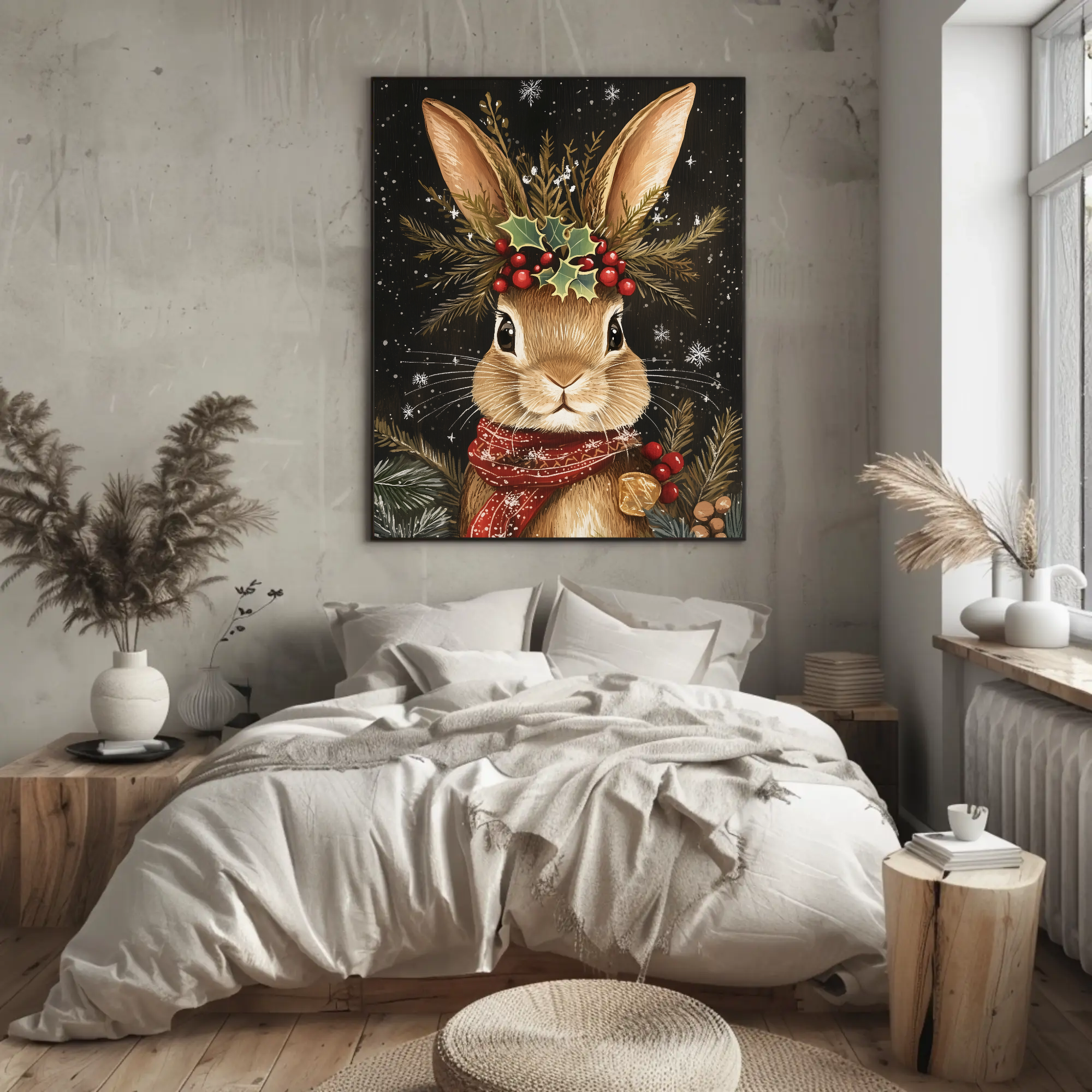 Frosted Bunny's Winter Tale Wall Art: Animal Holiday Decor