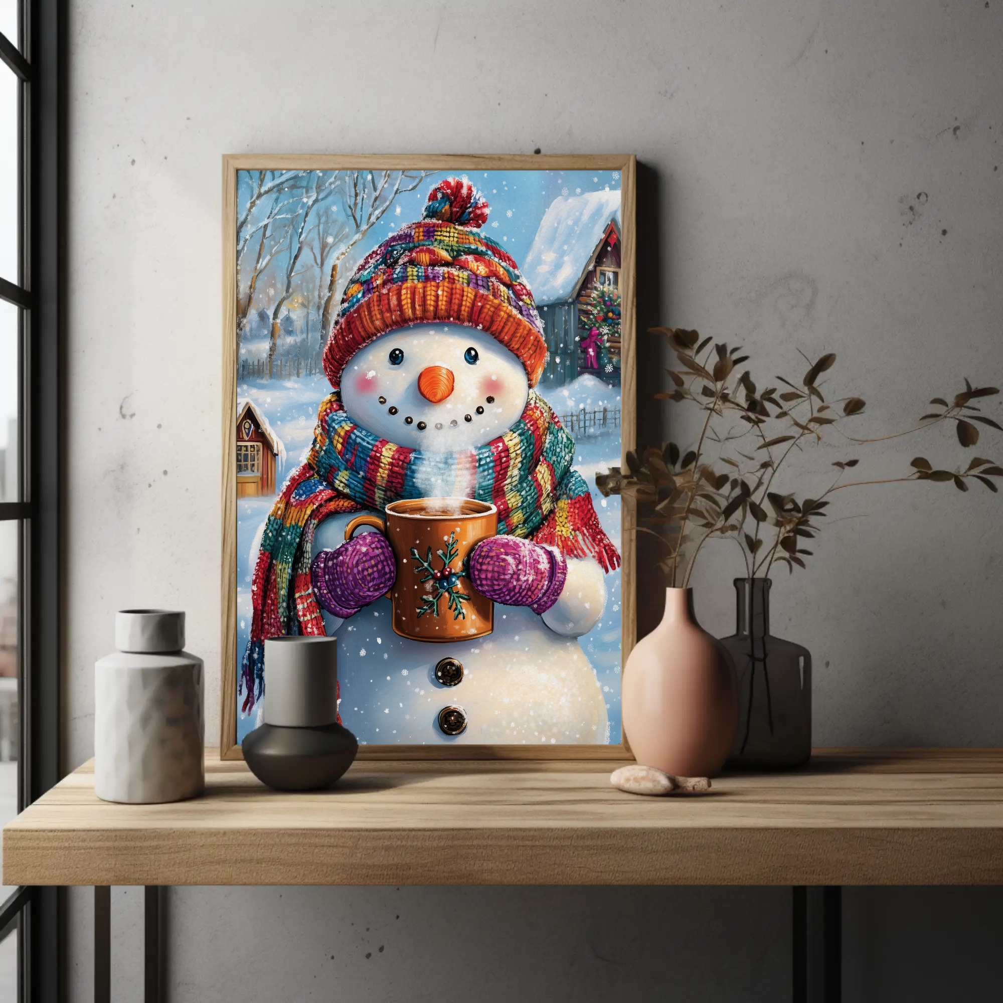 Frosty's Coffee Escape Wall Art: Snowman Decor