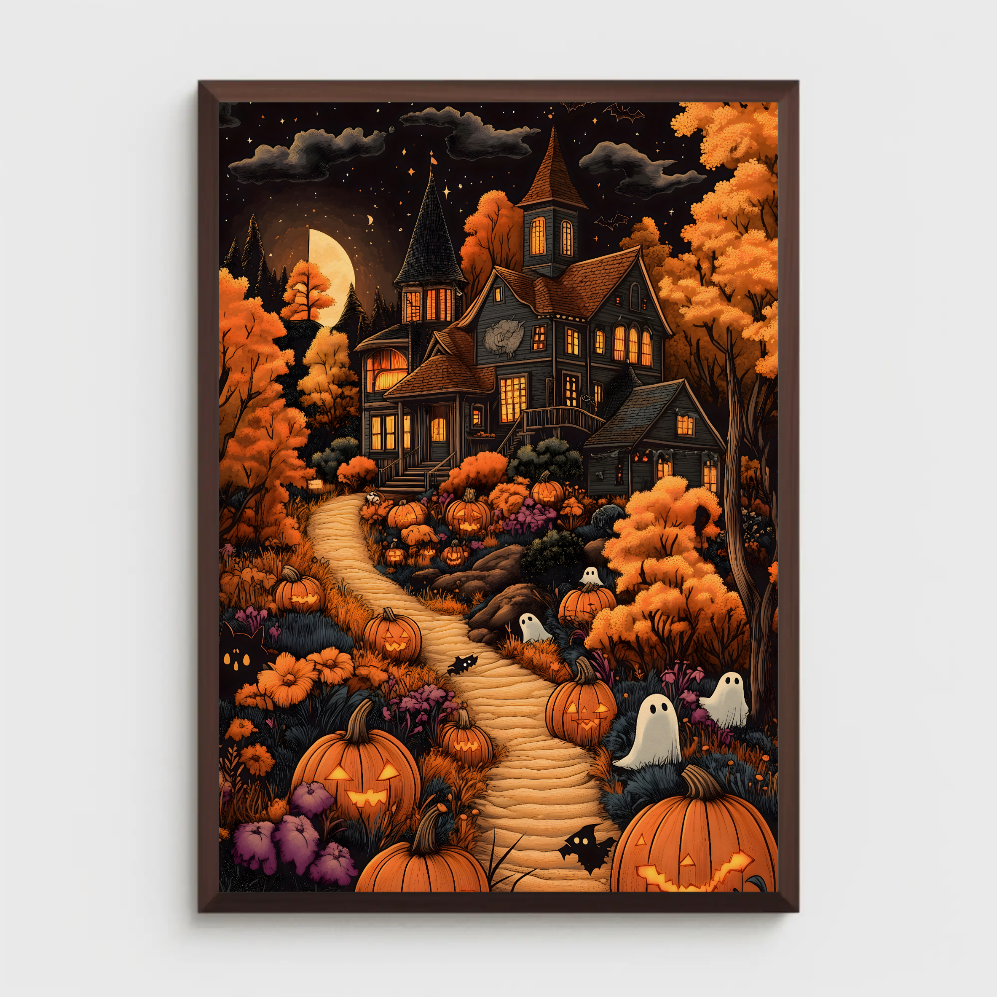 Haunted Autumn Path Poster: Halloween Decor