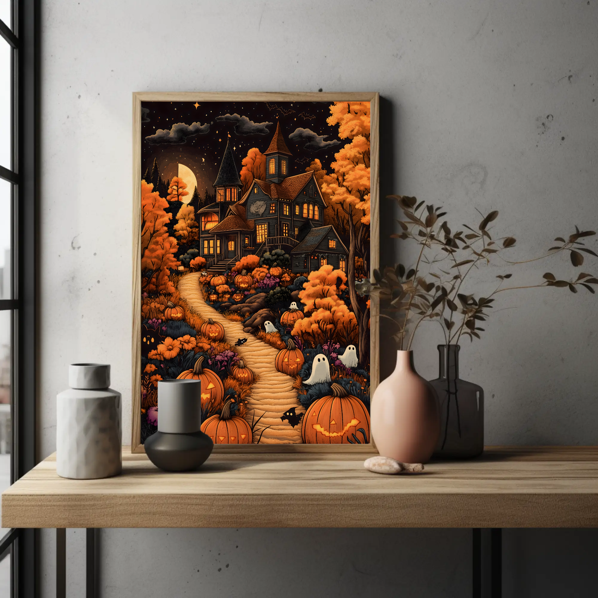 Haunted Autumn Path Poster: Halloween Decor