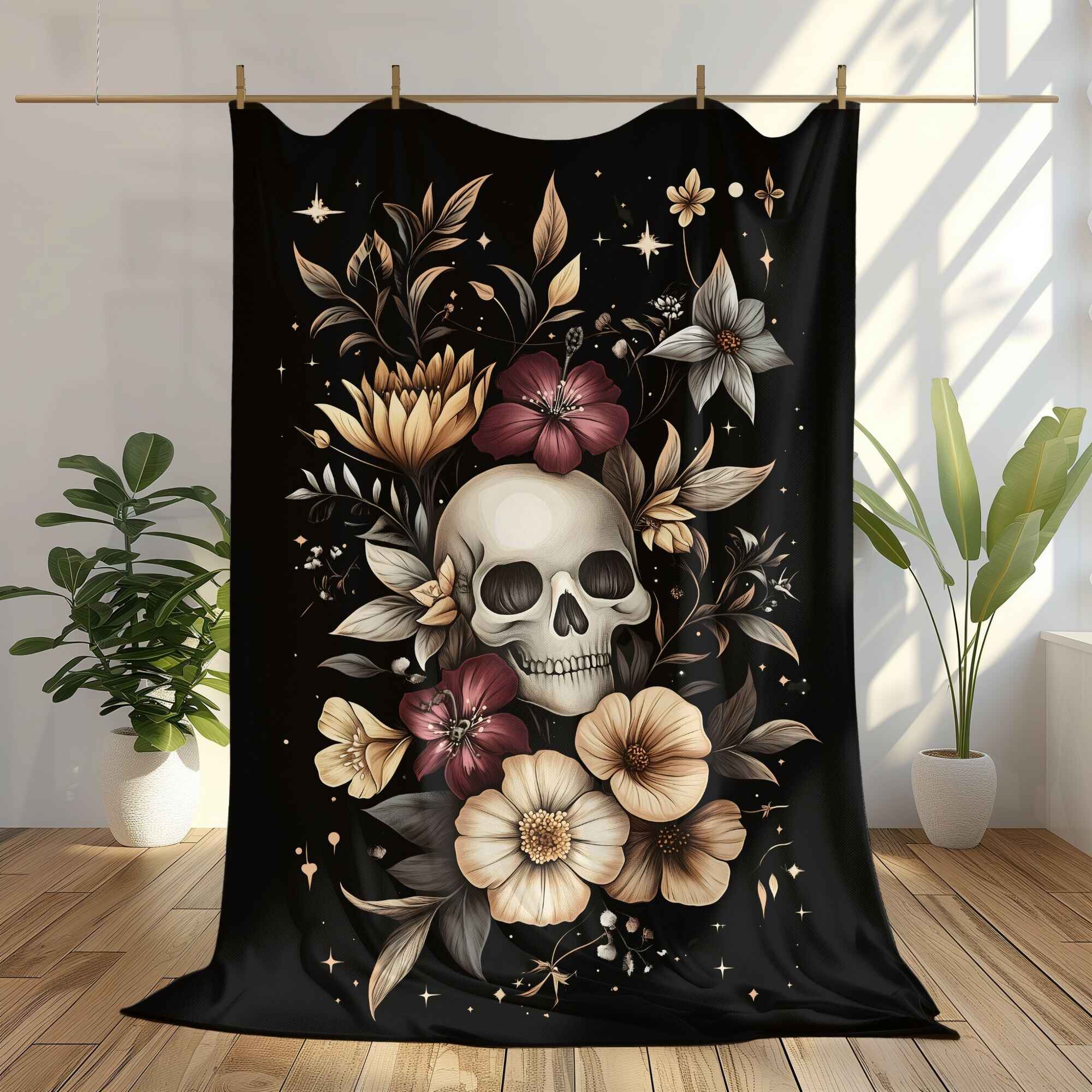 Haunted Flowers Throw Blanket: Gothic Bohemian Home Decor