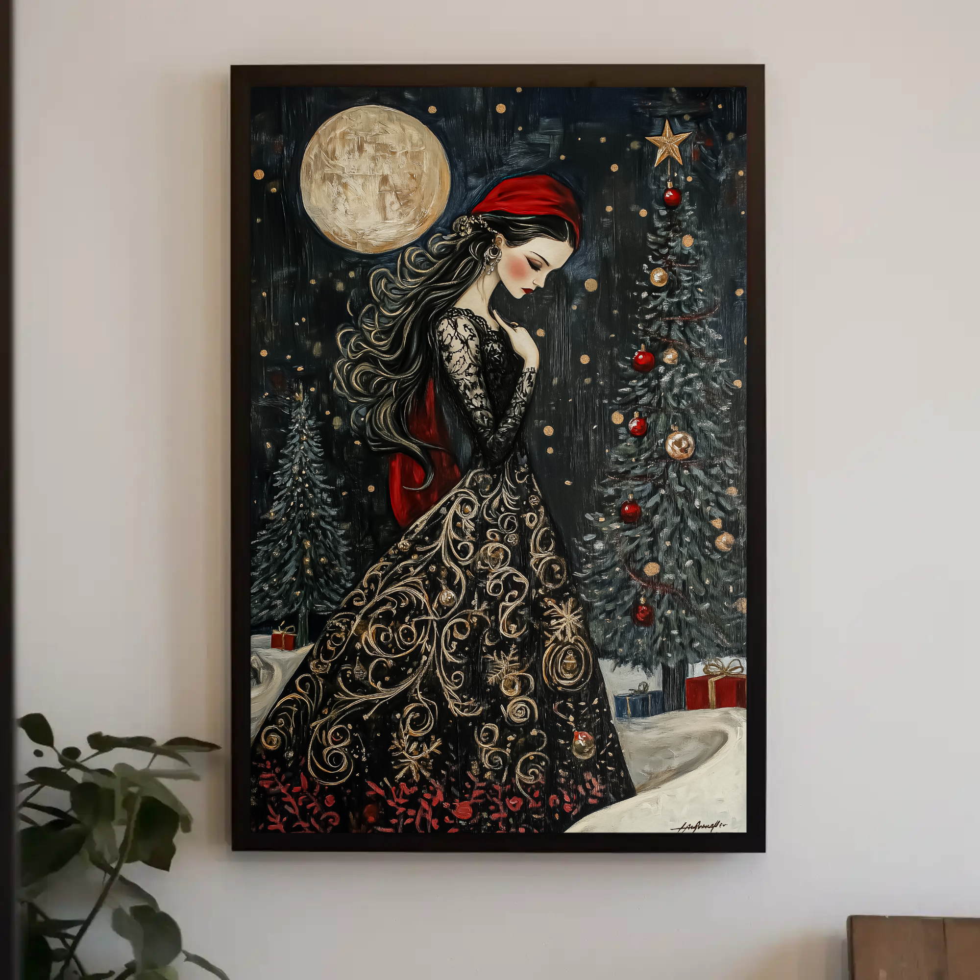 Holiday Maiden Wall Art: Whimsigoth Christmas Art