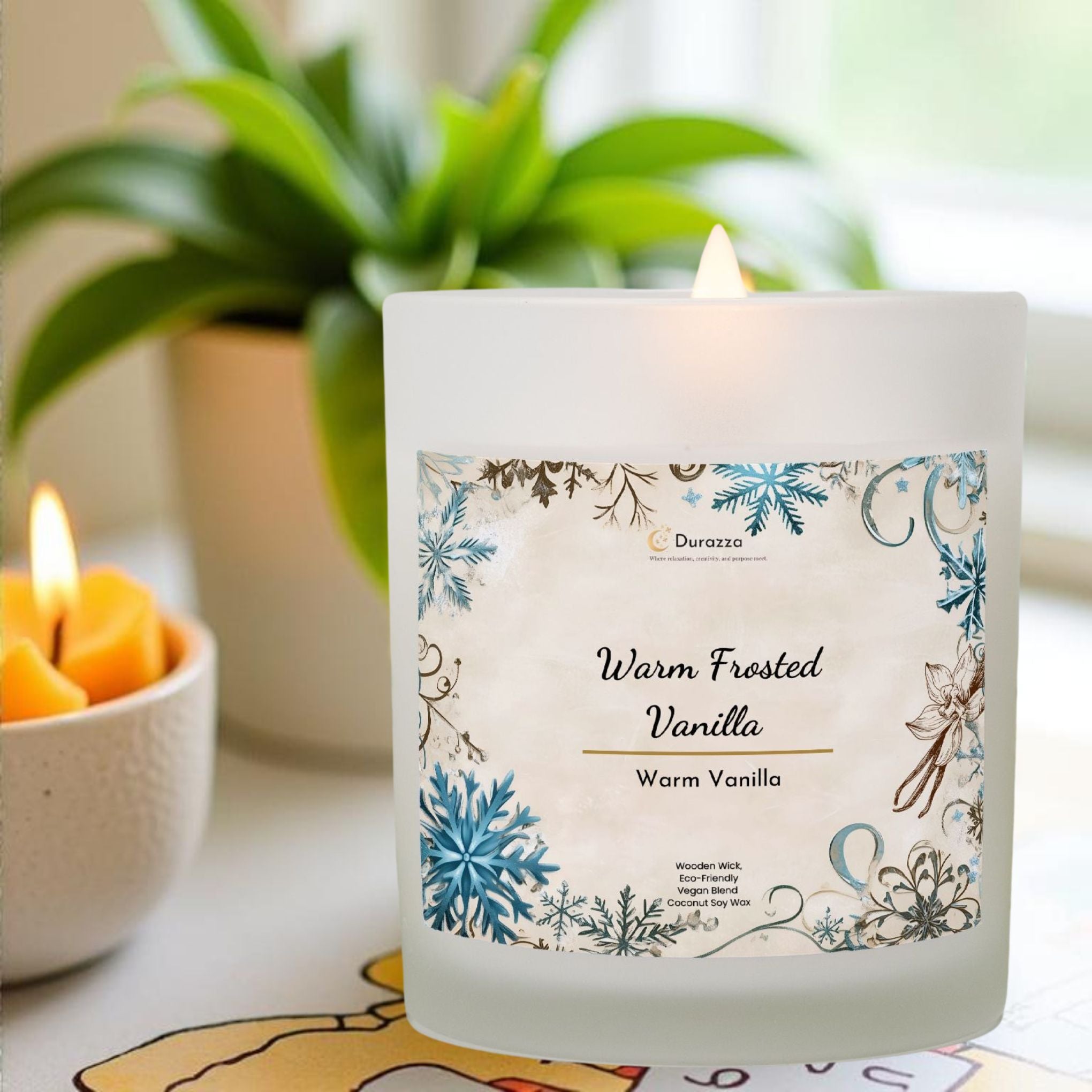 Warm Frosted Vanilla Scented Candle: Wooden Wick 11 oz