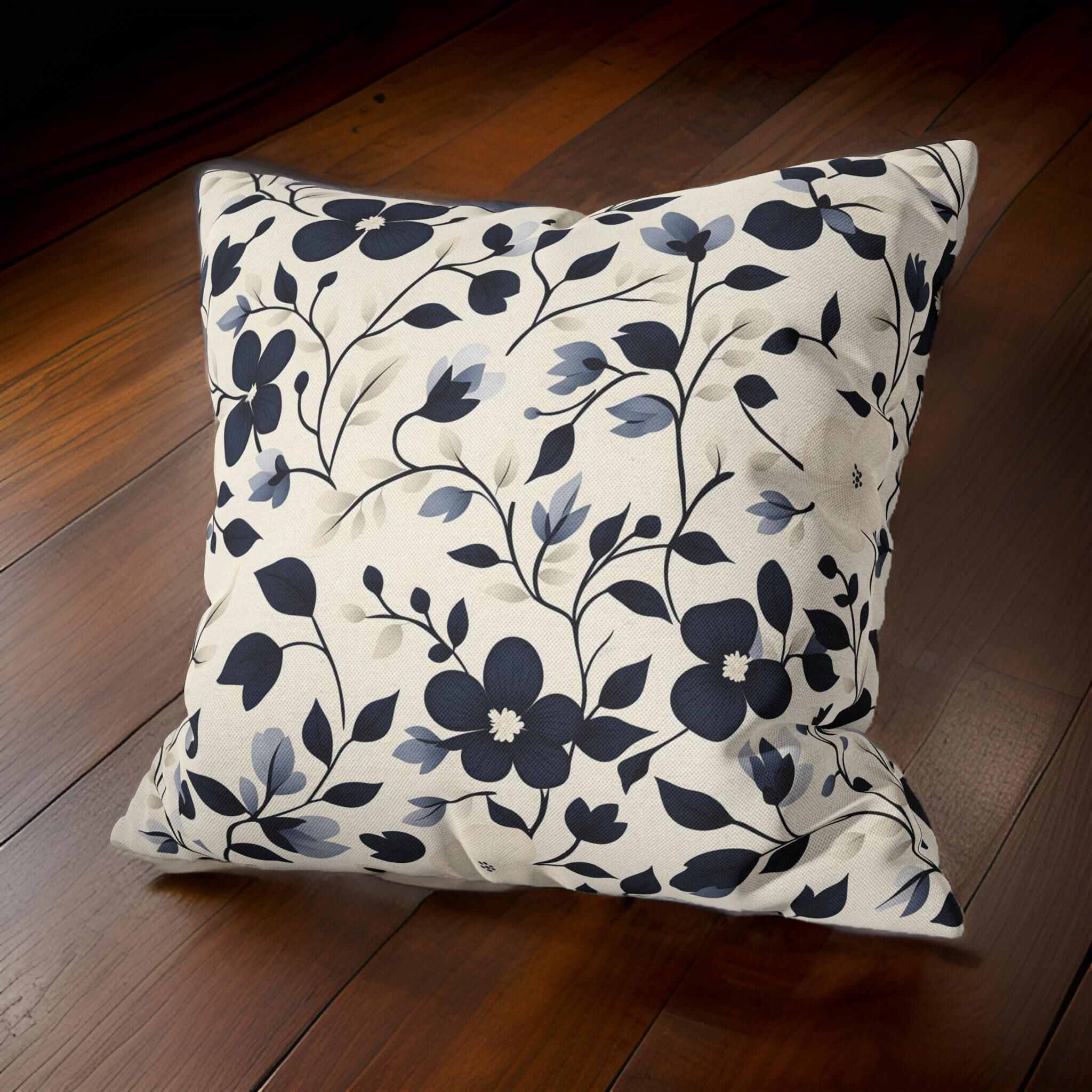 Floral Throw Pillow – Boho Home Decor | Navy Bloomscape