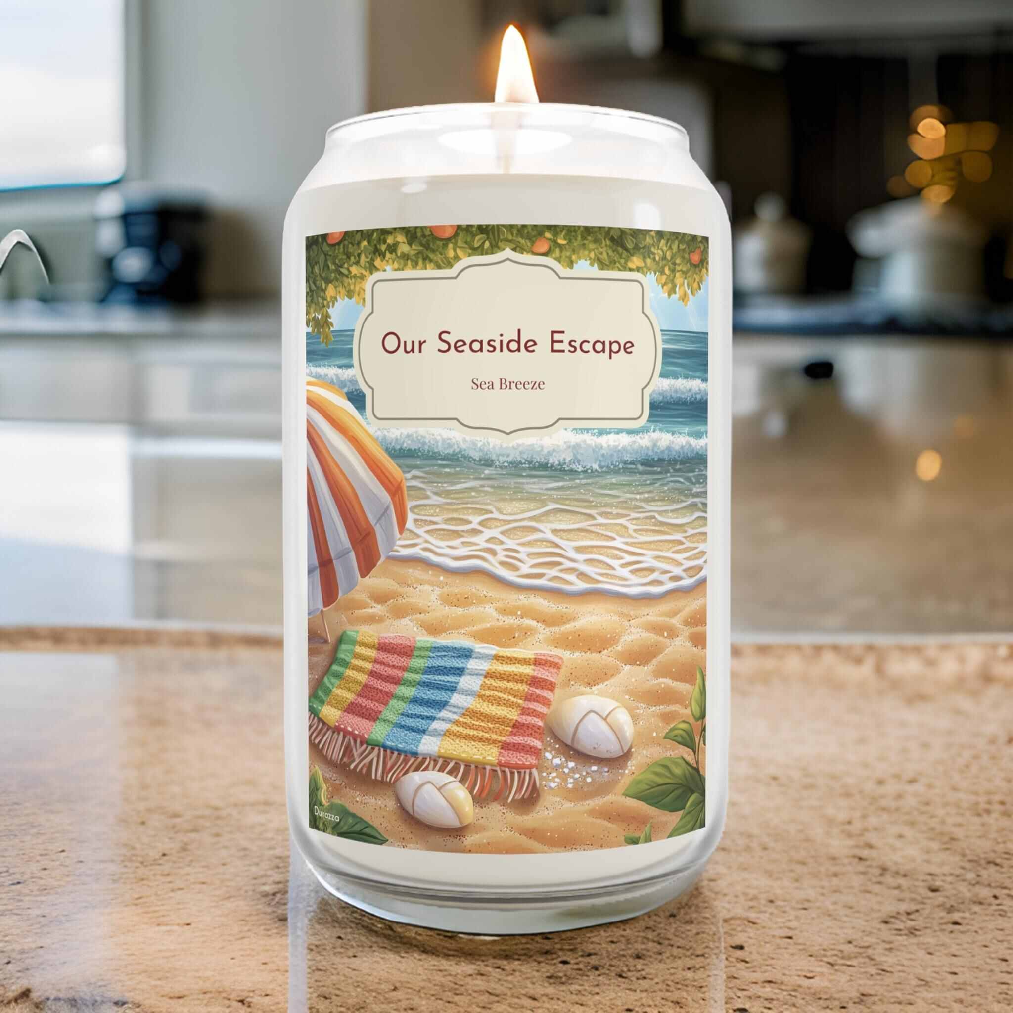 Our Seaside Escape Candle: Beach Scented Soy Wax 14 oz