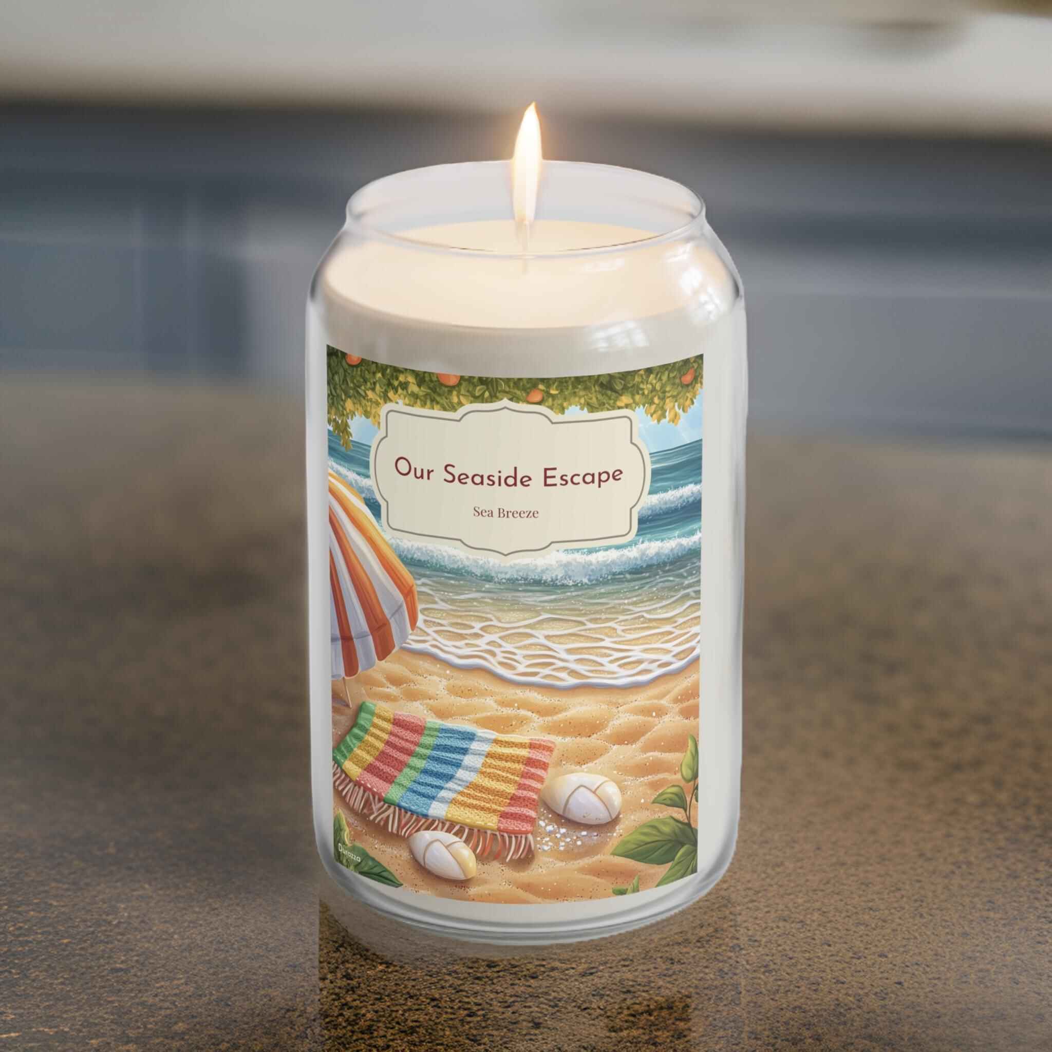 Our Seaside Escape Candle: Beach Scented Soy Wax 14 oz