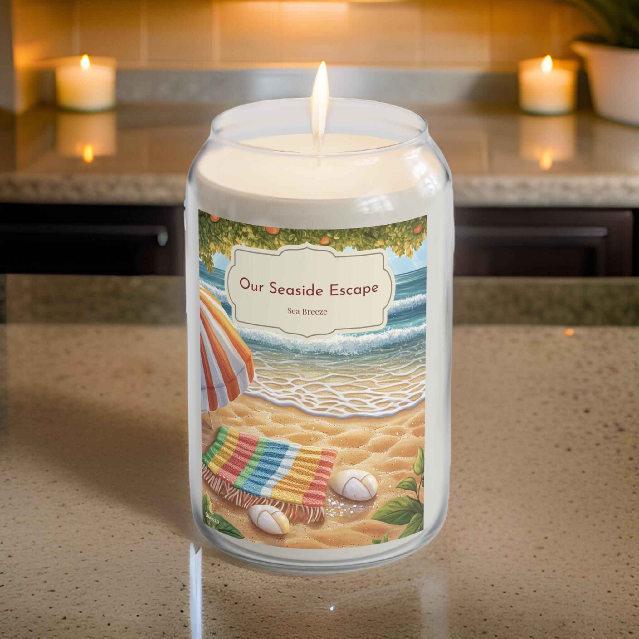 Our Seaside Escape Candle: Beach Scented Soy Wax 14 oz