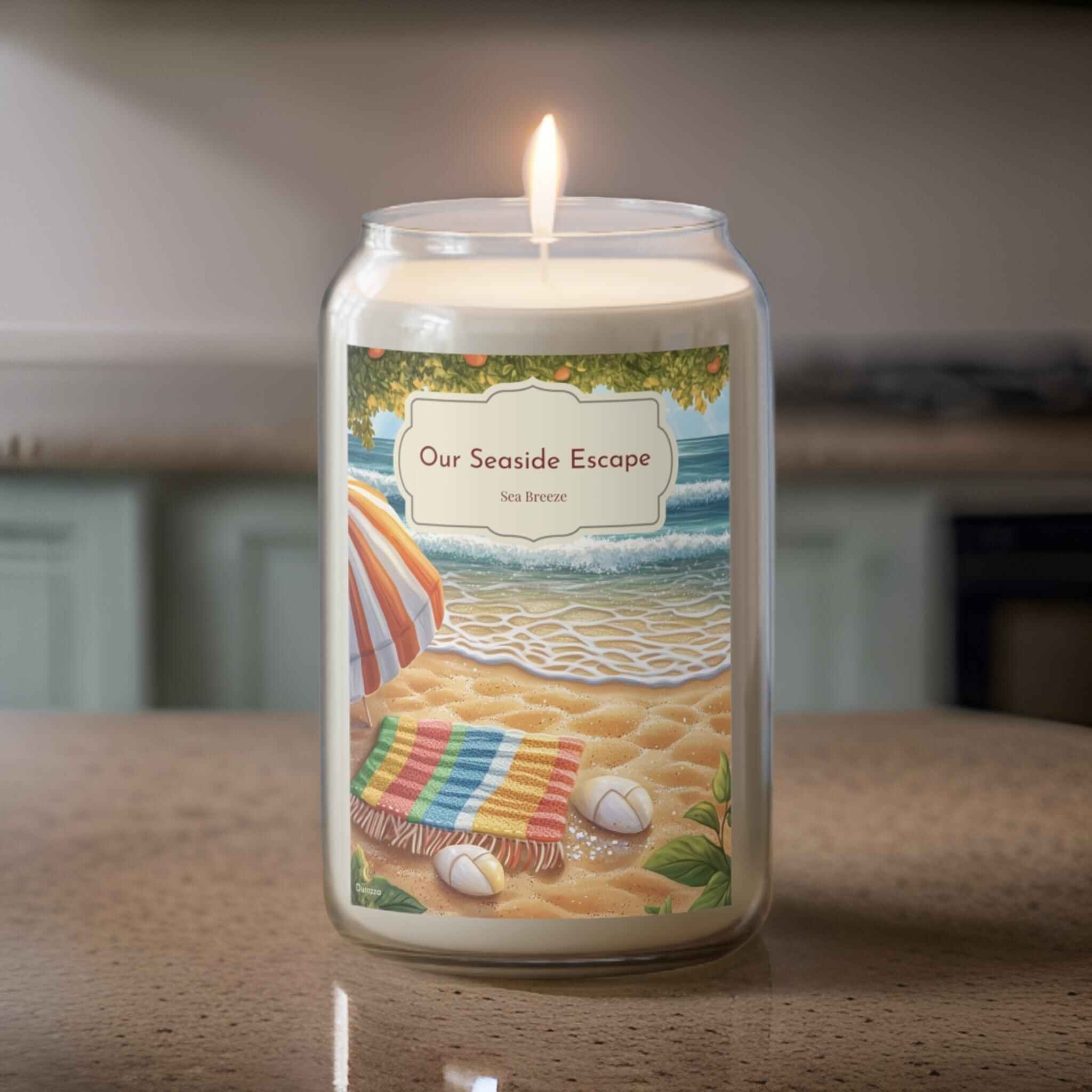 Our Seaside Escape Candle: Beach Scented Soy Wax 14 oz