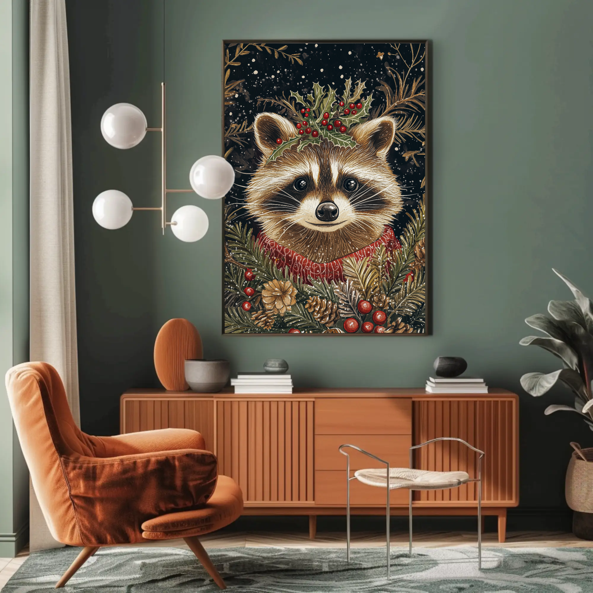 Raccoon Winter's Tale Wall Art: Animal Holiday Decor