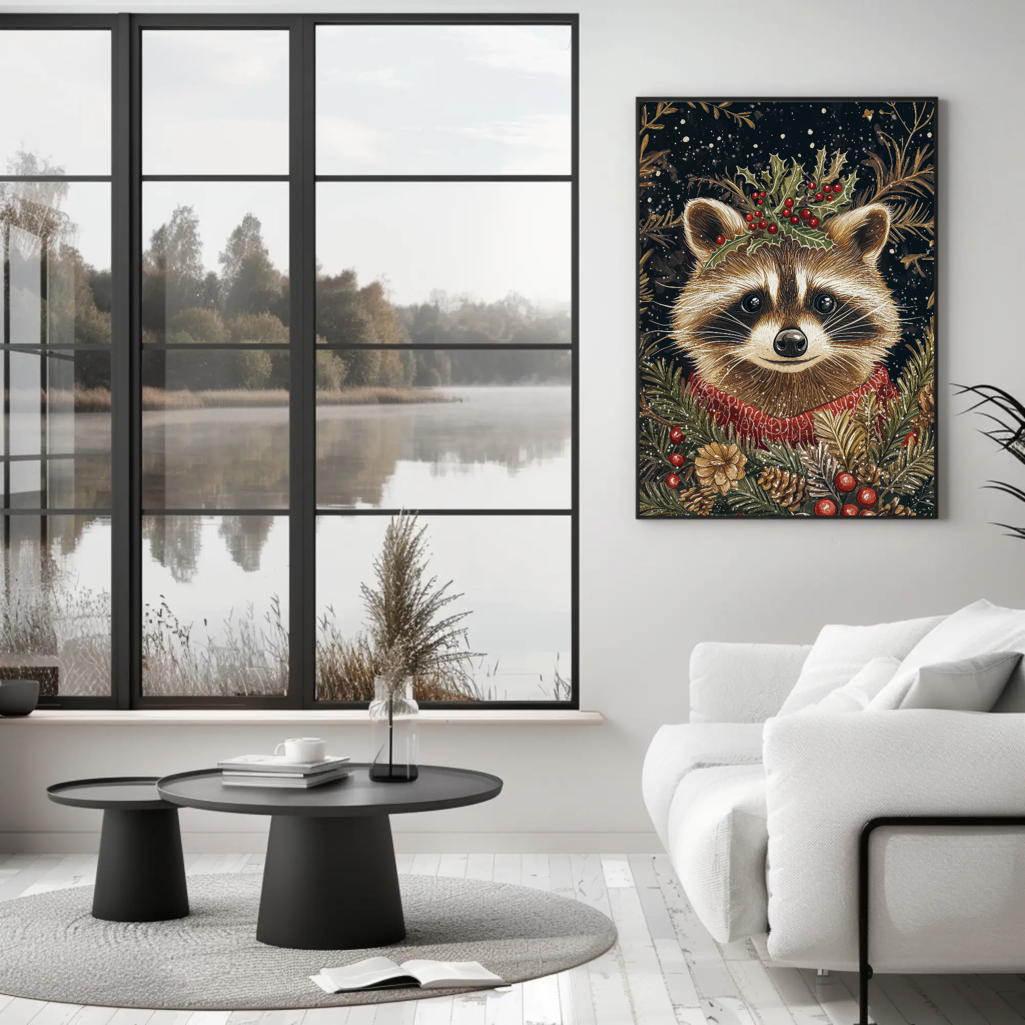 Raccoon Winter's Tale Wall Art: Animal Holiday Decor