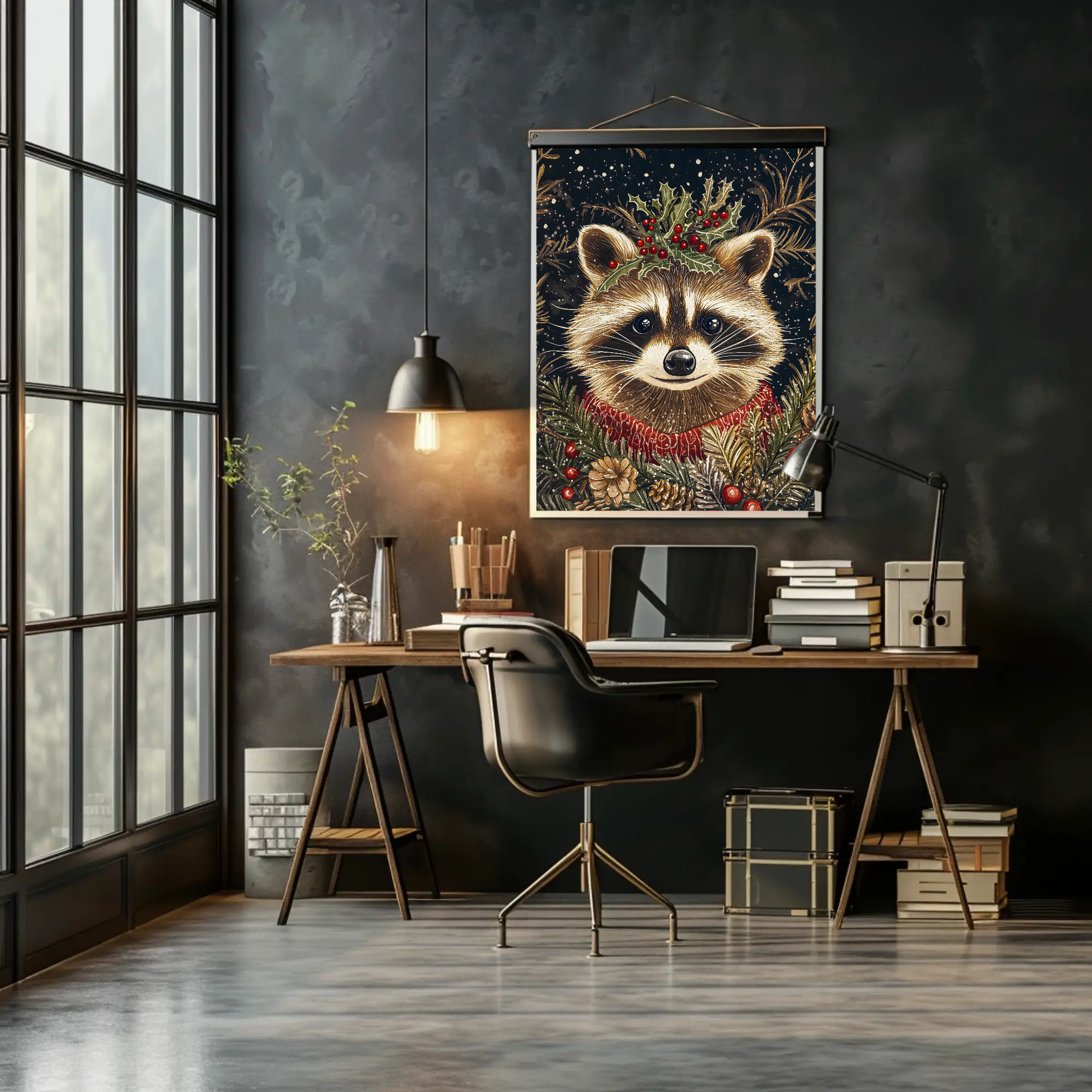 Raccoon Winter's Tale Wall Art: Animal Holiday Decor