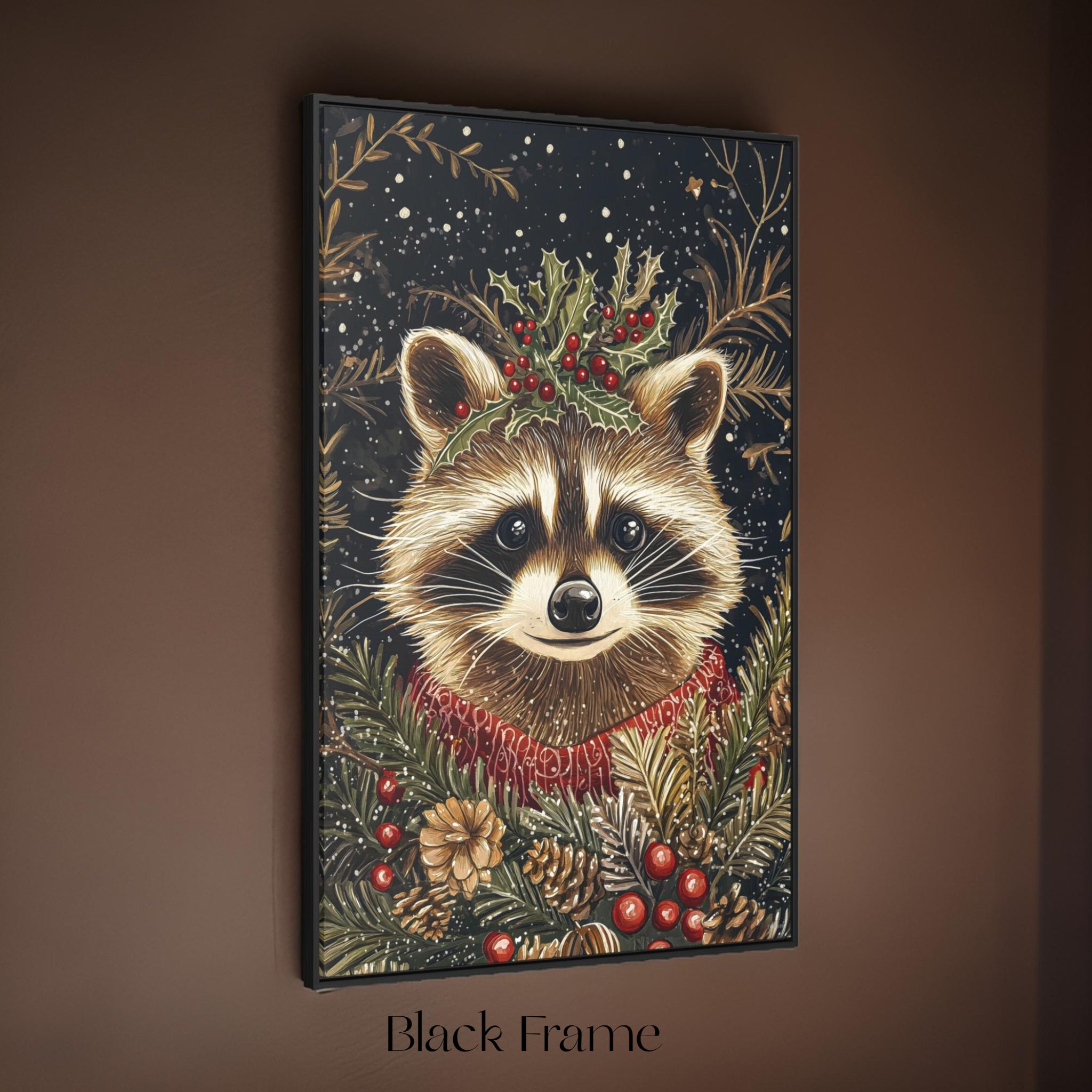 Raccoon Winter's Tale Wall Art: Animal Holiday Decor