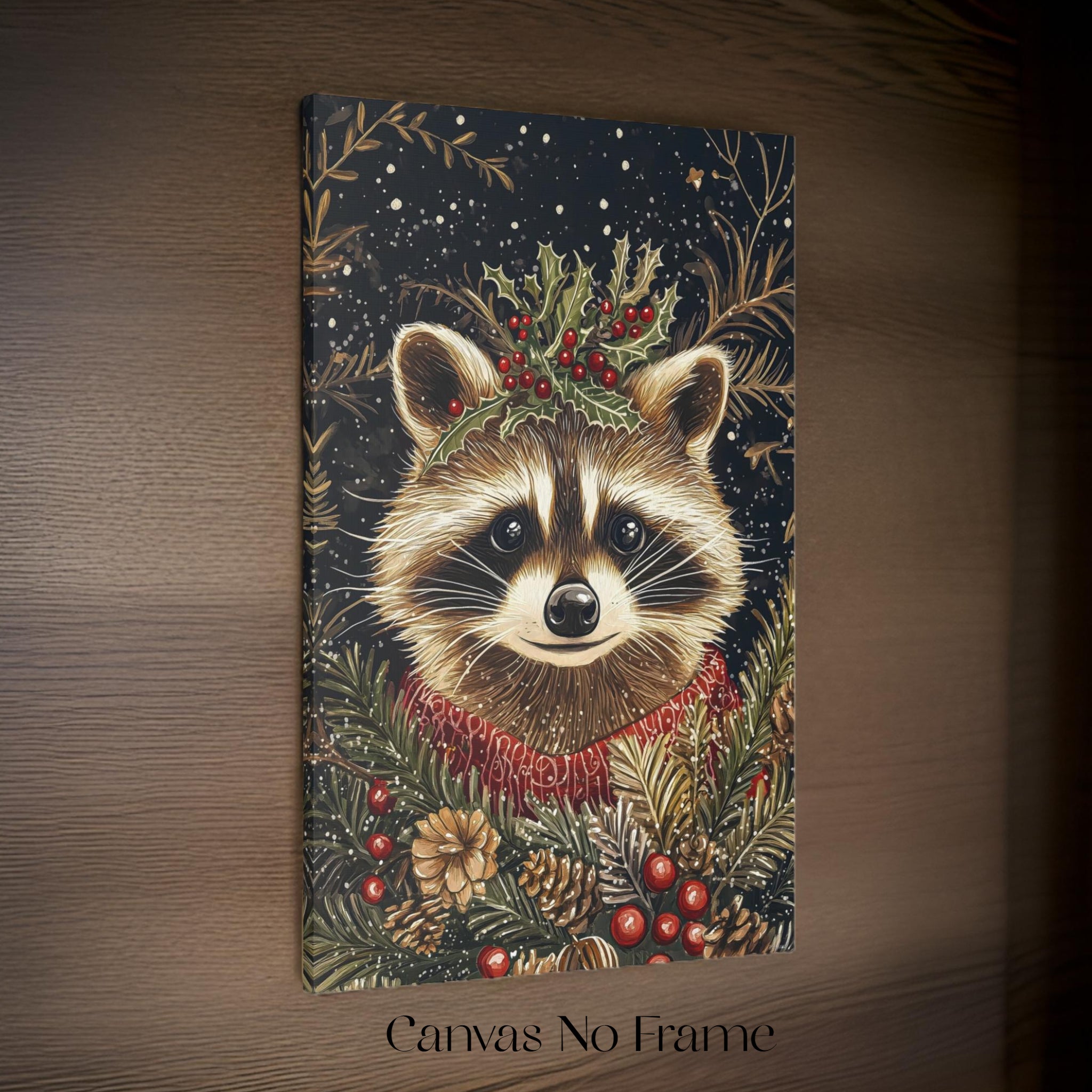 Raccoon Winter's Tale Wall Art: Animal Holiday Decor