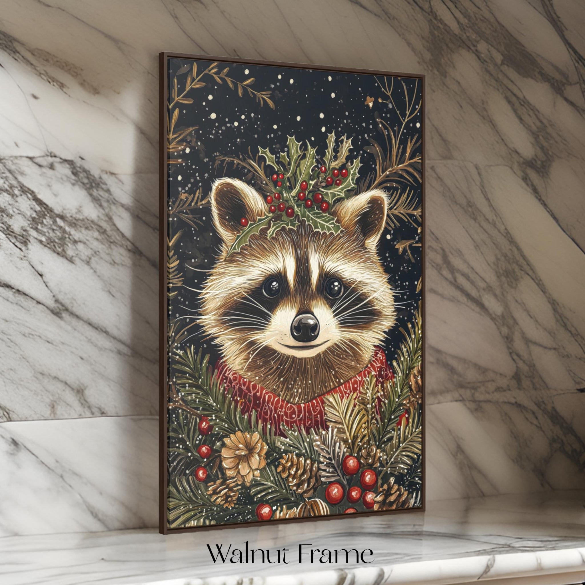 Raccoon Winter's Tale Wall Art: Animal Holiday Decor