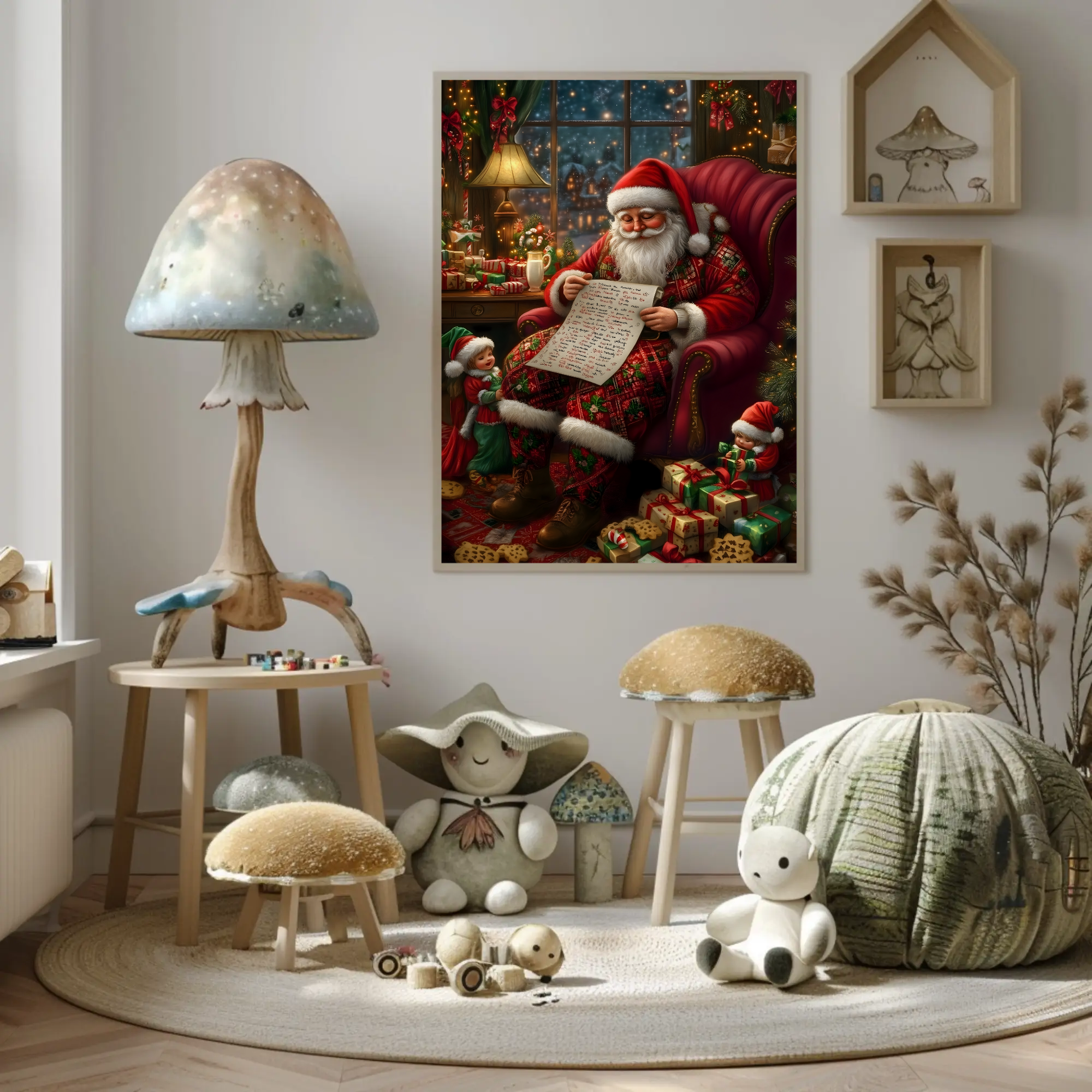 Reading Santa's List Wall Art: Christmas Wall Decor